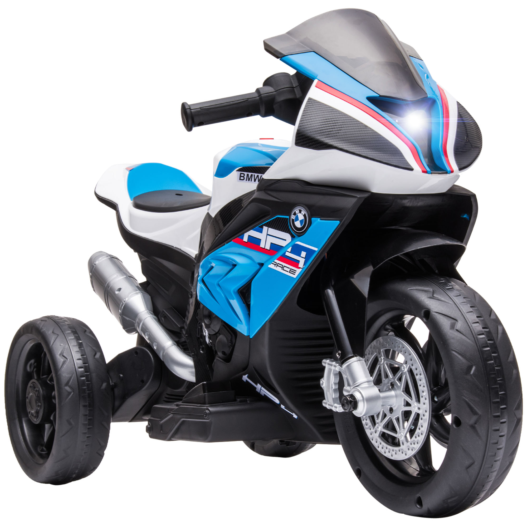 HOMCOM Moto Eléctrica BMW HP4 para Niños +18 Meses con Música USB Velocidad 2,5 km/h Avance Retroceso Azul Regalo Ideal | Aosom España