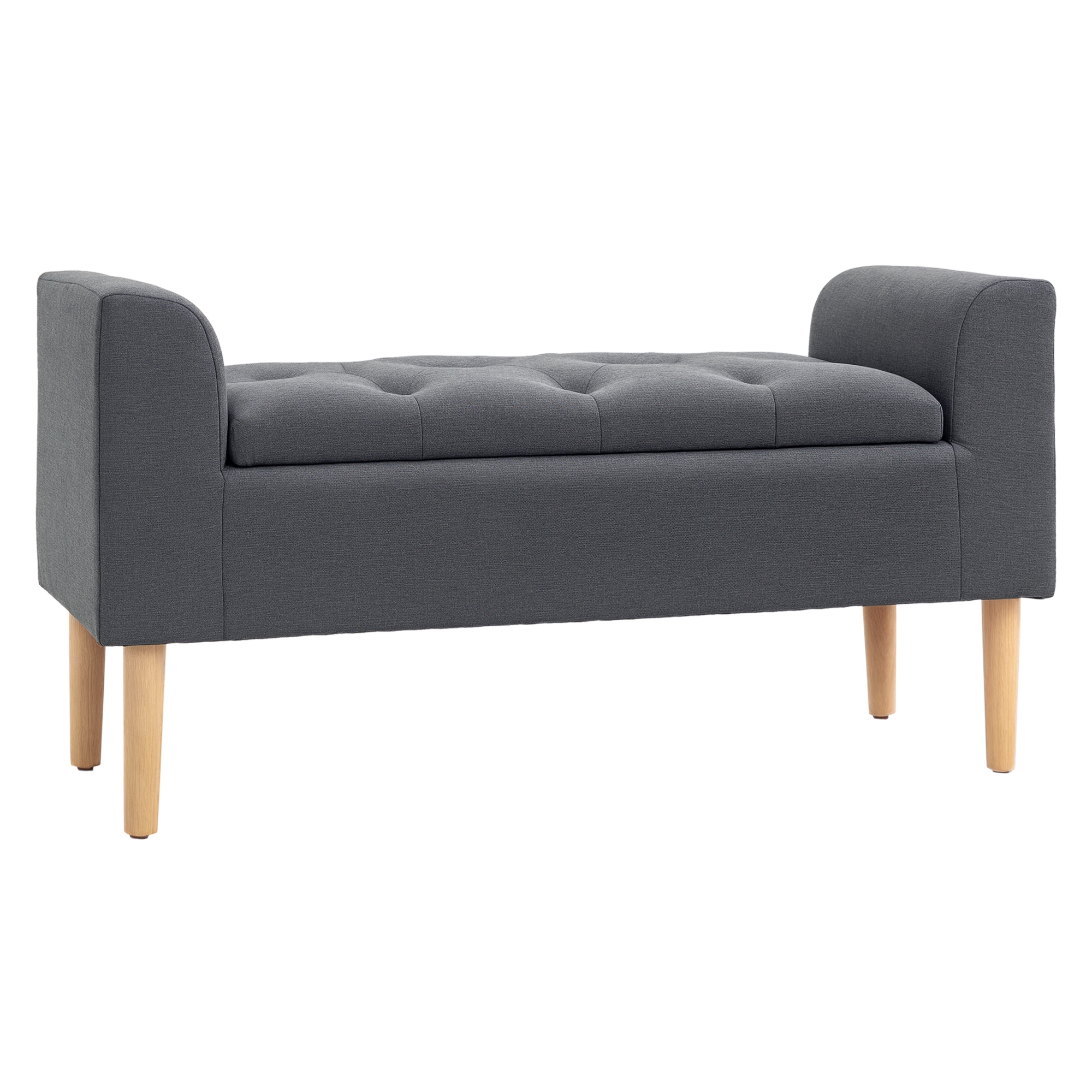 HOMCOM Banc de depozitare capitonat cu brațe, pentru dormitor, hol, sufragerie, suport 130 kg, 116 x 44 x 58, gri închis | Aosom Romania