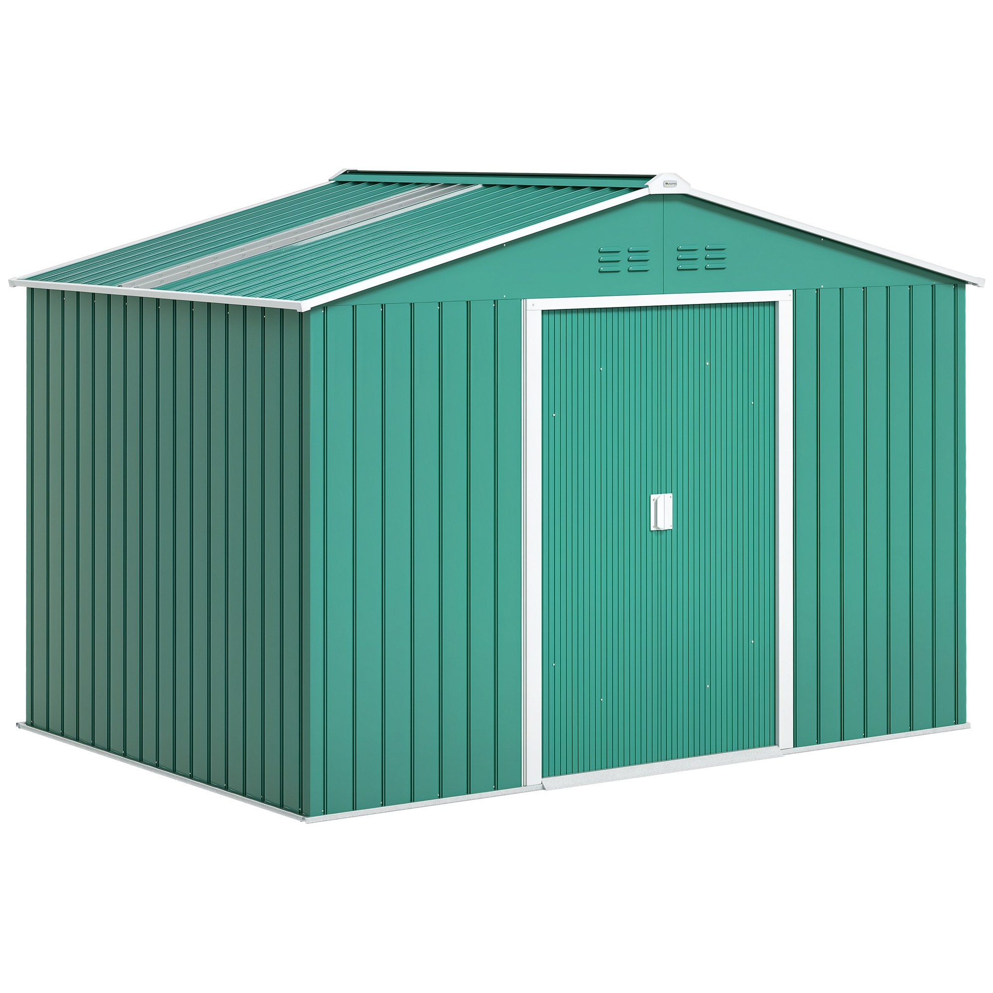 Outsunny Șopron pentru Unelte cu Acoperiș Înclinat și Uși Glisante Duble, 277x195x192 cm, Verde Închis | Aosom Romania