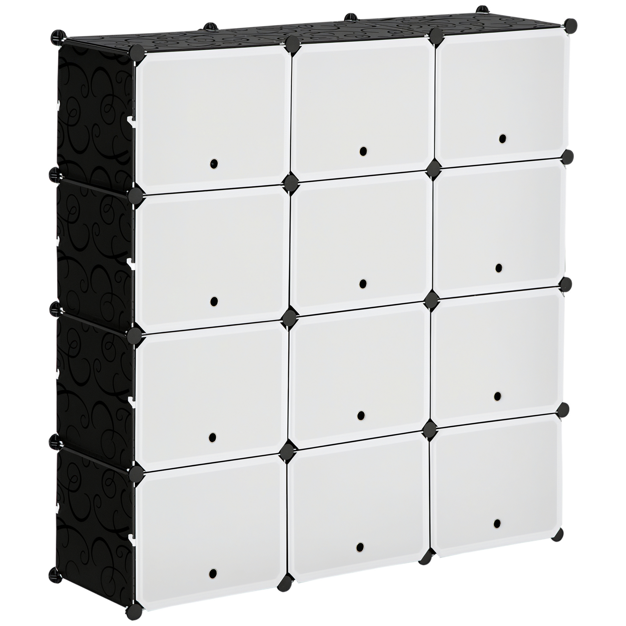 HOMCOM Schuhschrank Aufbewahrungsbox mit 12 Würfeln DIY Steckregal mit Türen Kunststoff Stahl Schwarz+Weiß 125 x 32 x 125 cm Aosom