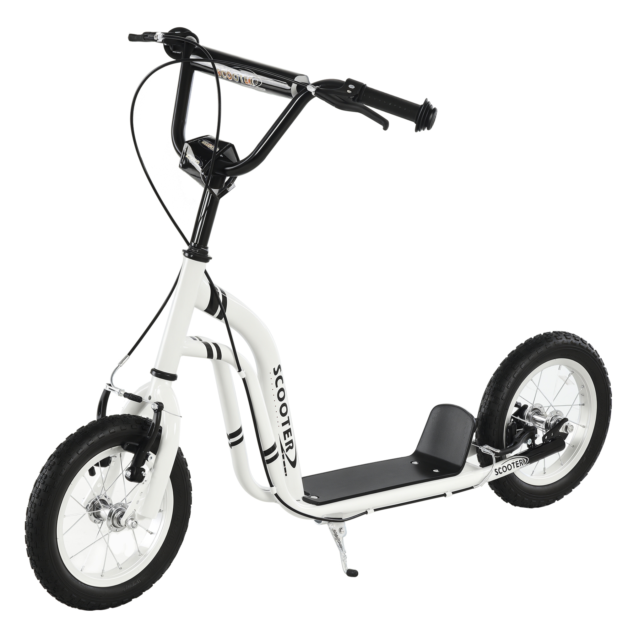 HOMCOM Patinete para Niños 5 Años Scooter 2 Neumáticos Inflables de Caucho con Frenos Manillar Ajustable Pedal Antideslizante Blanco | Aosom España
