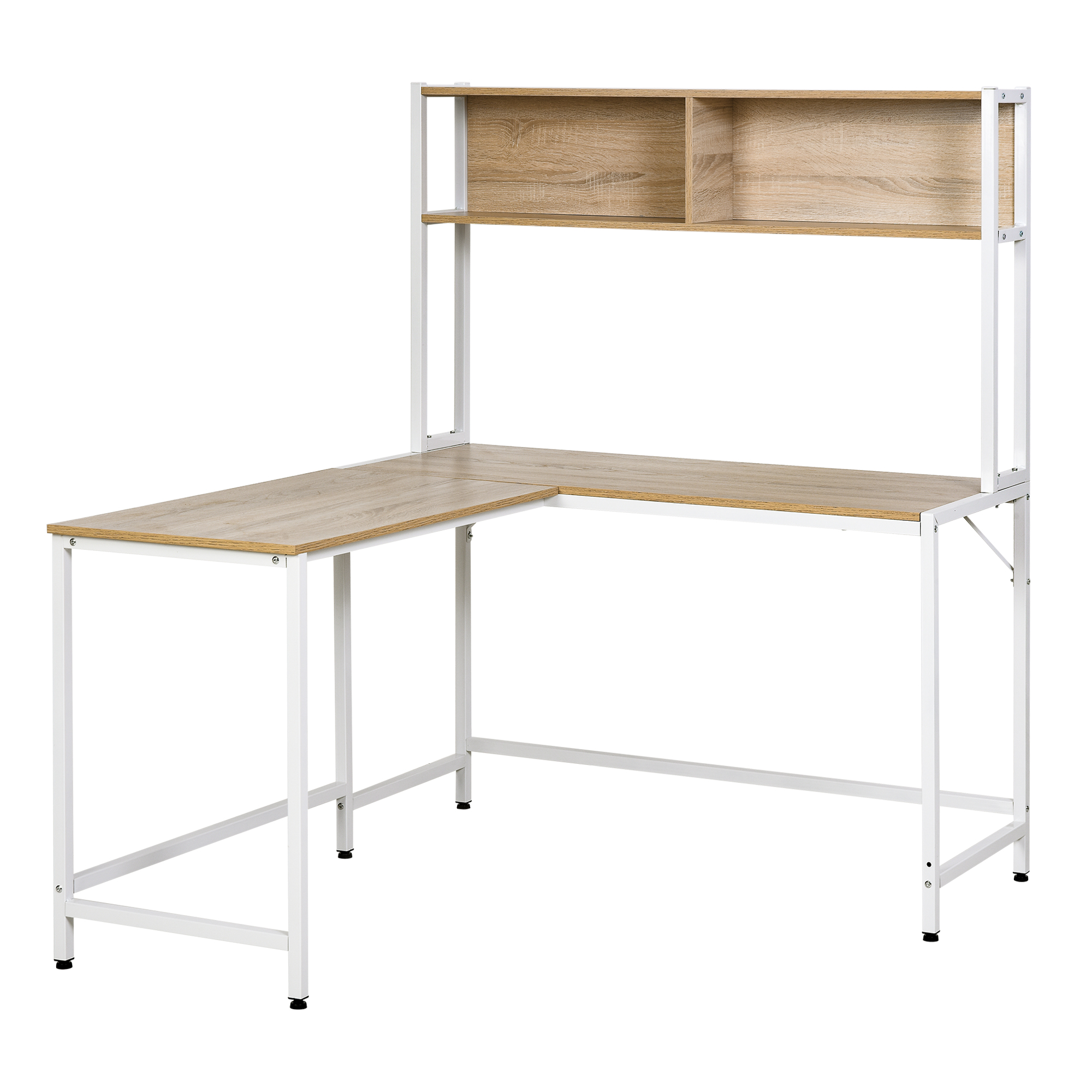 HOMCOM Escritorio Esquinero Mesa de Ordenador en Forma de L Multifuncional con Estantes Altos Espacio Amplio 140x125x149 cm Madera | Aosom España