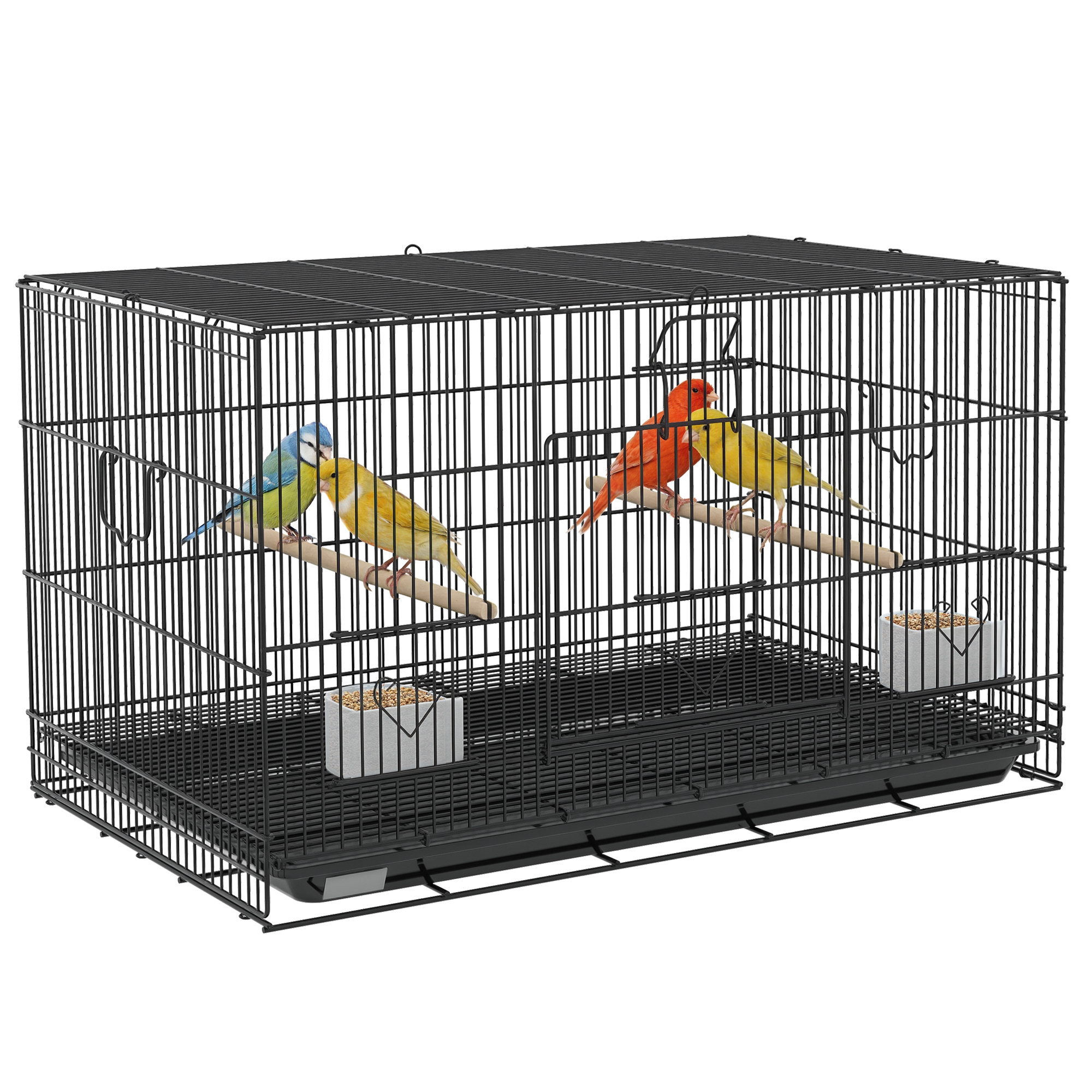 PawHut Jaula Metálica para Pájaros 77x46x45 cm con Bandeja Extraíble Perchas y Comederos Diseño Compacto y Seguro Negro | Aosom España