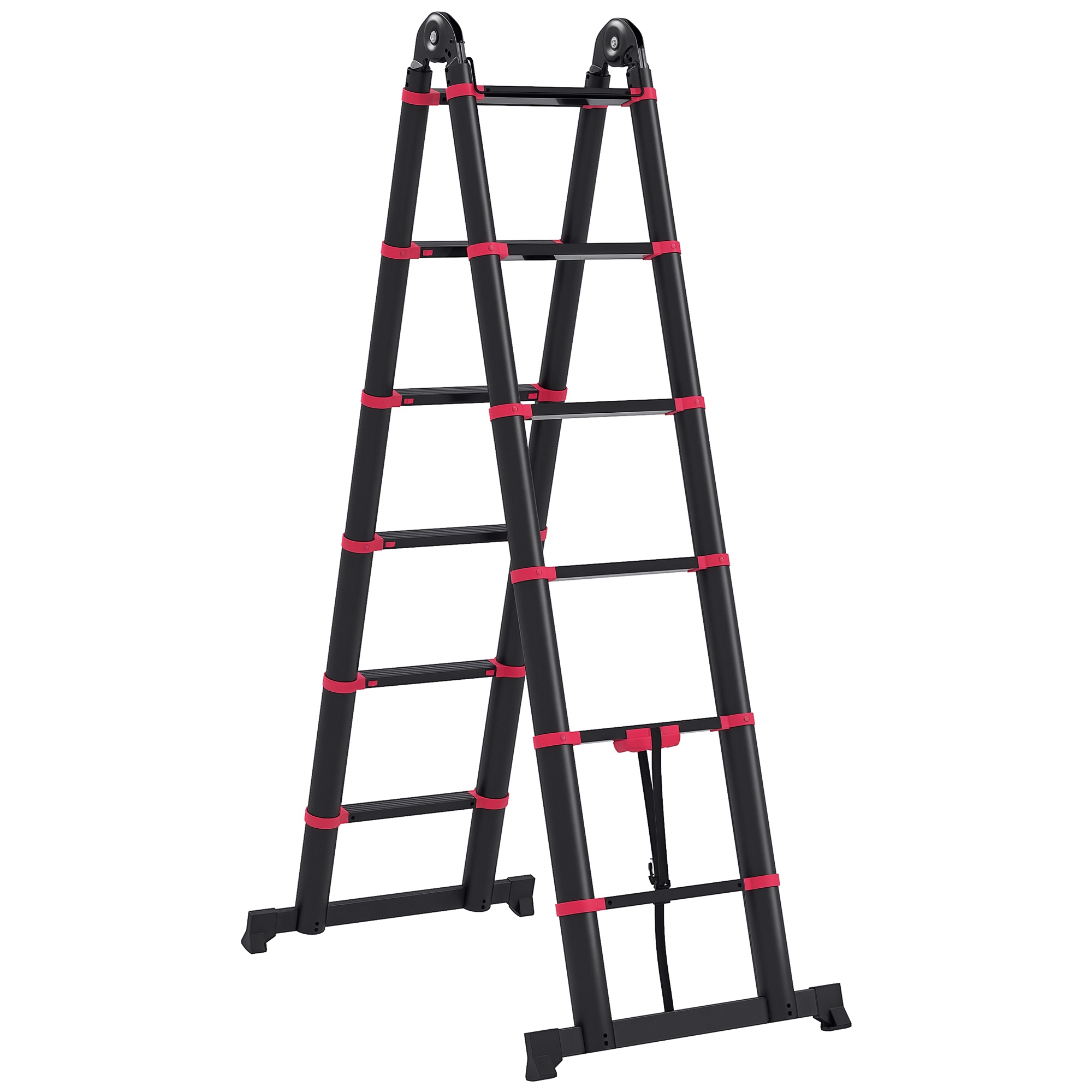 HOMCOM Scara Telescopica din Aluminiu si Nailon cu 12 Trepte cu Design Pliabil, 379x67.5x11 cm, Negru si Rosu | Aosom Romania
