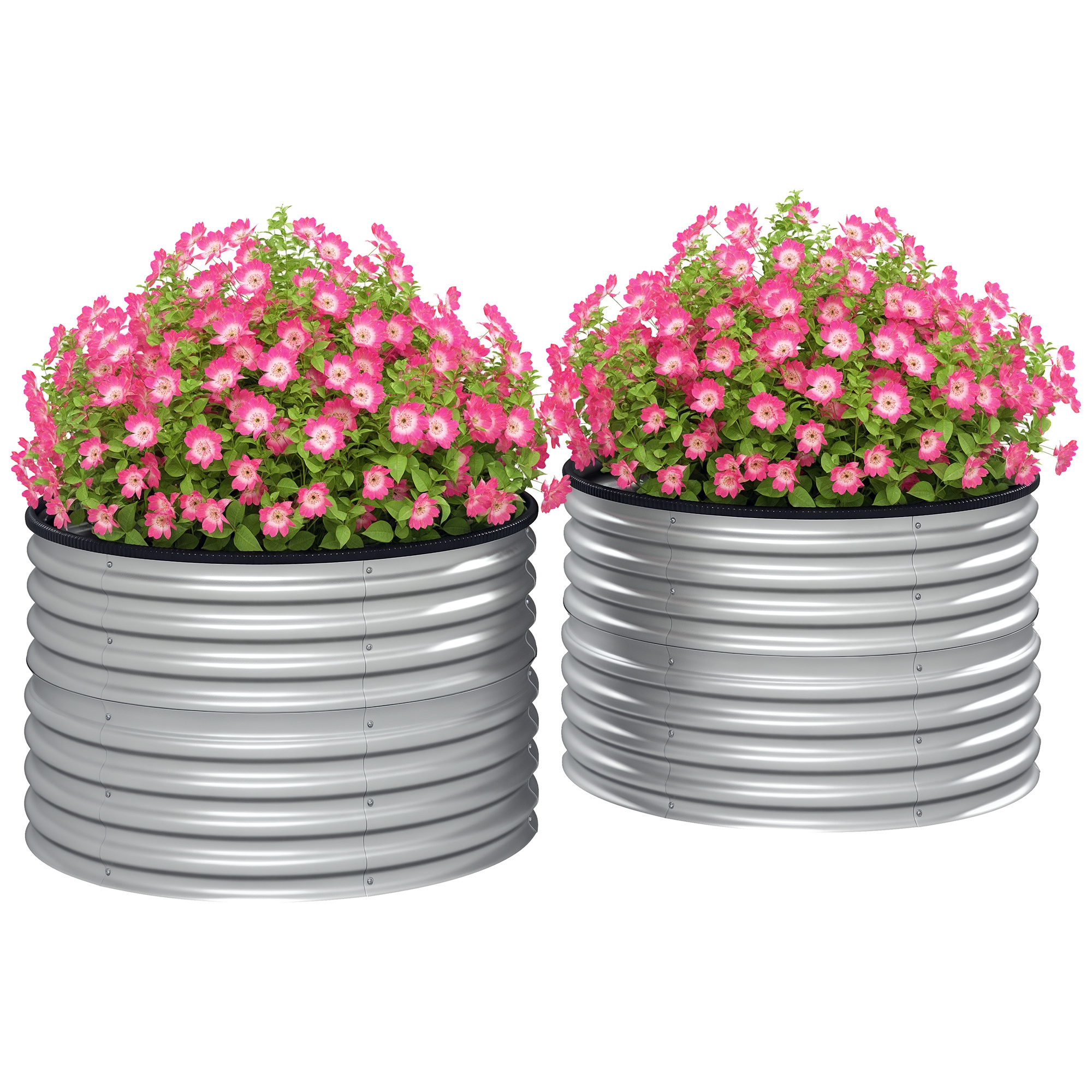 Outsunny Set de 2 jardiniere ridicate, din oțel galvanizat, cu fund deschis, 90 x 90 x 56 cm, argintie | Aosom Romania