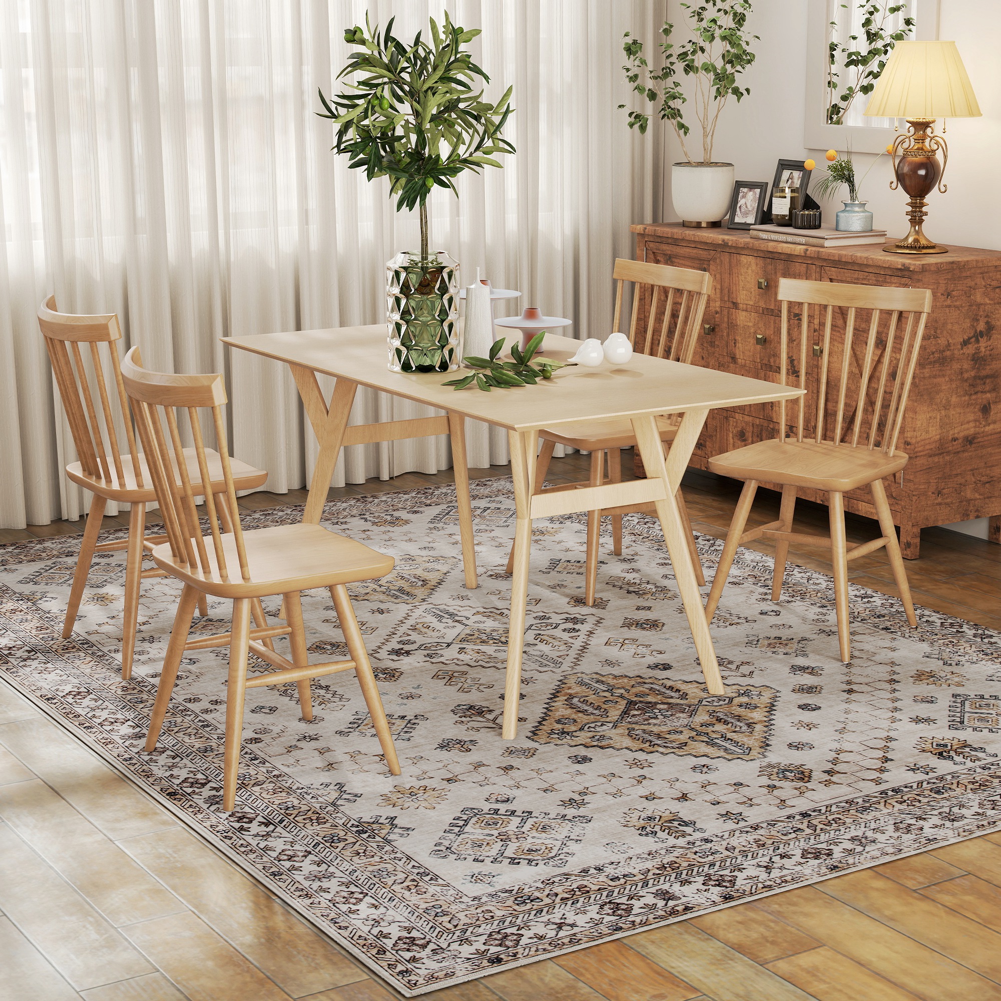HOMCOM Vintage Area Rug, Non-Slip Washable Rug, Flannel Floor Carpet for Living Room, Bedroom, Dining Room, Home Office, 290 x 200 cm, Beige 8