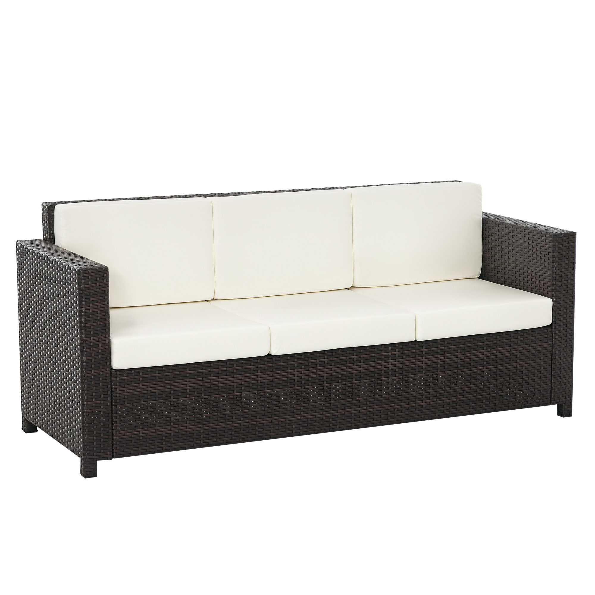 Outsunny Poly-Rattan Garten Loungesofa 3-Sitzer mit Kissen, braun und weiß, günstig online kaufen