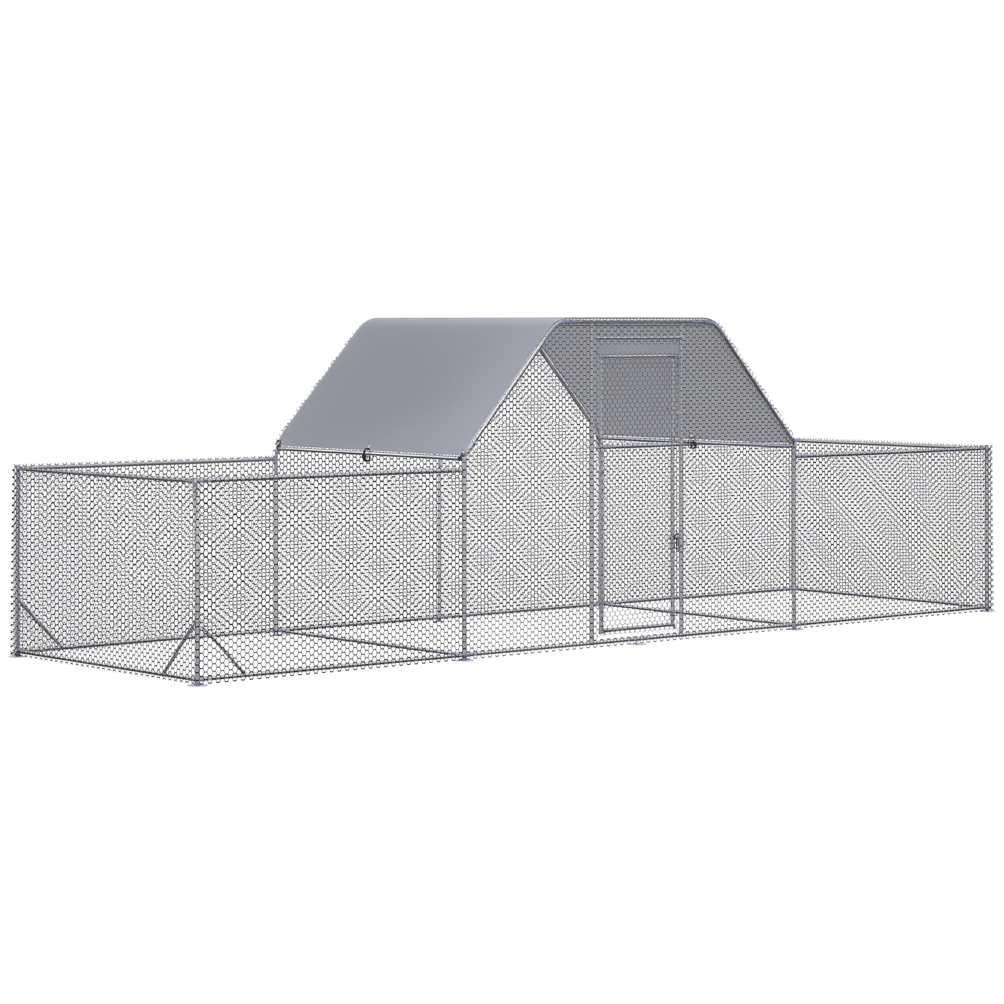 PawHut Enclos poulailler chenil volière extérieur 12,5 m² pentru 12-15 păsări 6,6 x 1,9 x 1,95 m oțel galvanizat | Aosom Romania