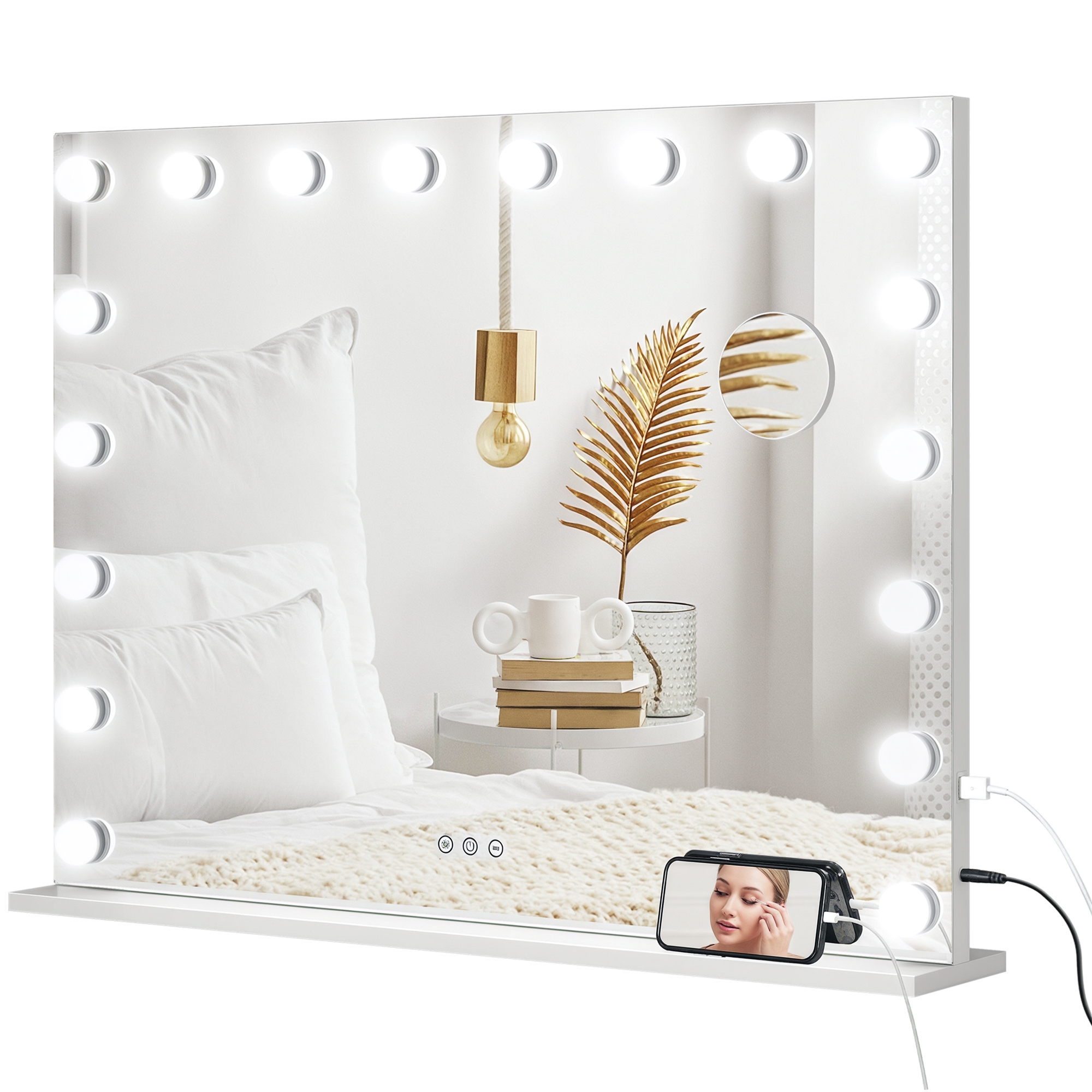 HOMCOM Oglindă machiaj luminoasă LED intensitate reglabilă, oglindă de mărire port USB, 80 x 62 cm | Aosom Romania
