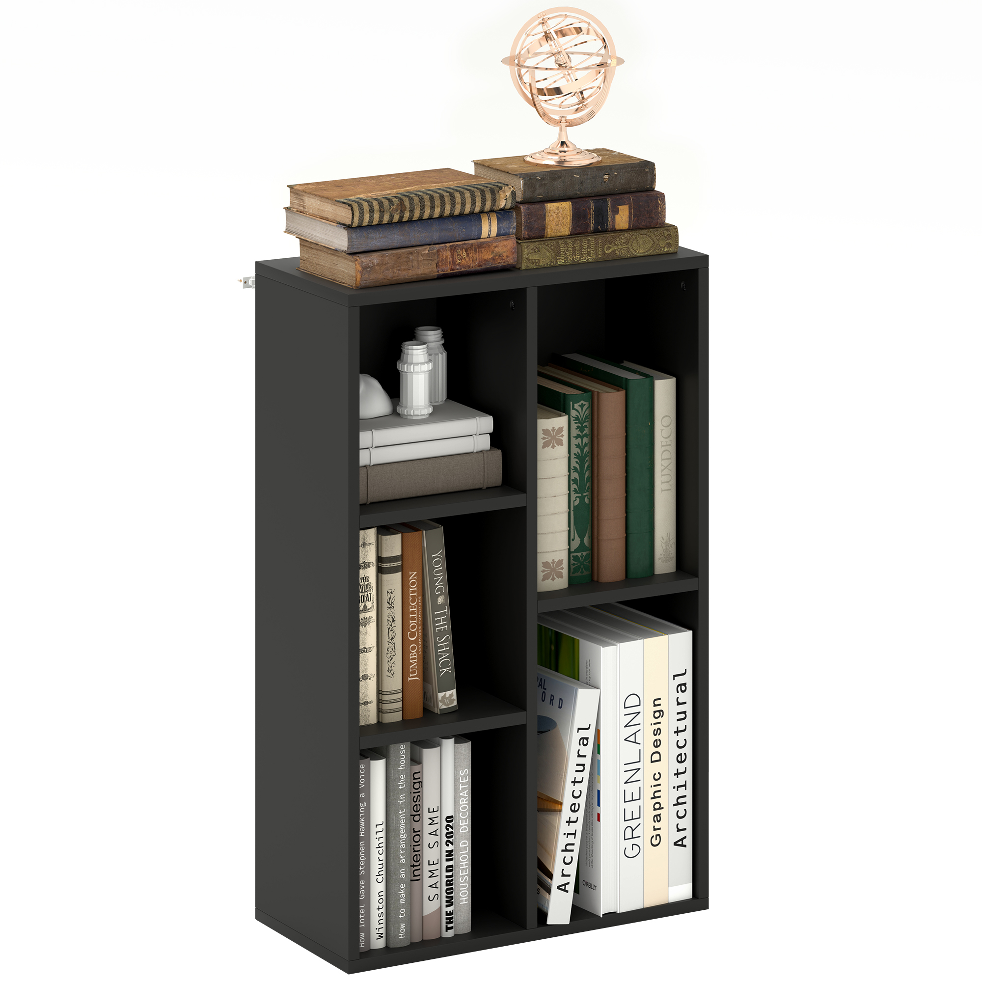 HOMCOM Bibliotecă raft de depozitare 2 niveluri cu 5 compartimente, pentru sufragerie dormitor birou, 50x24x80cm, negru | Aosom Romania