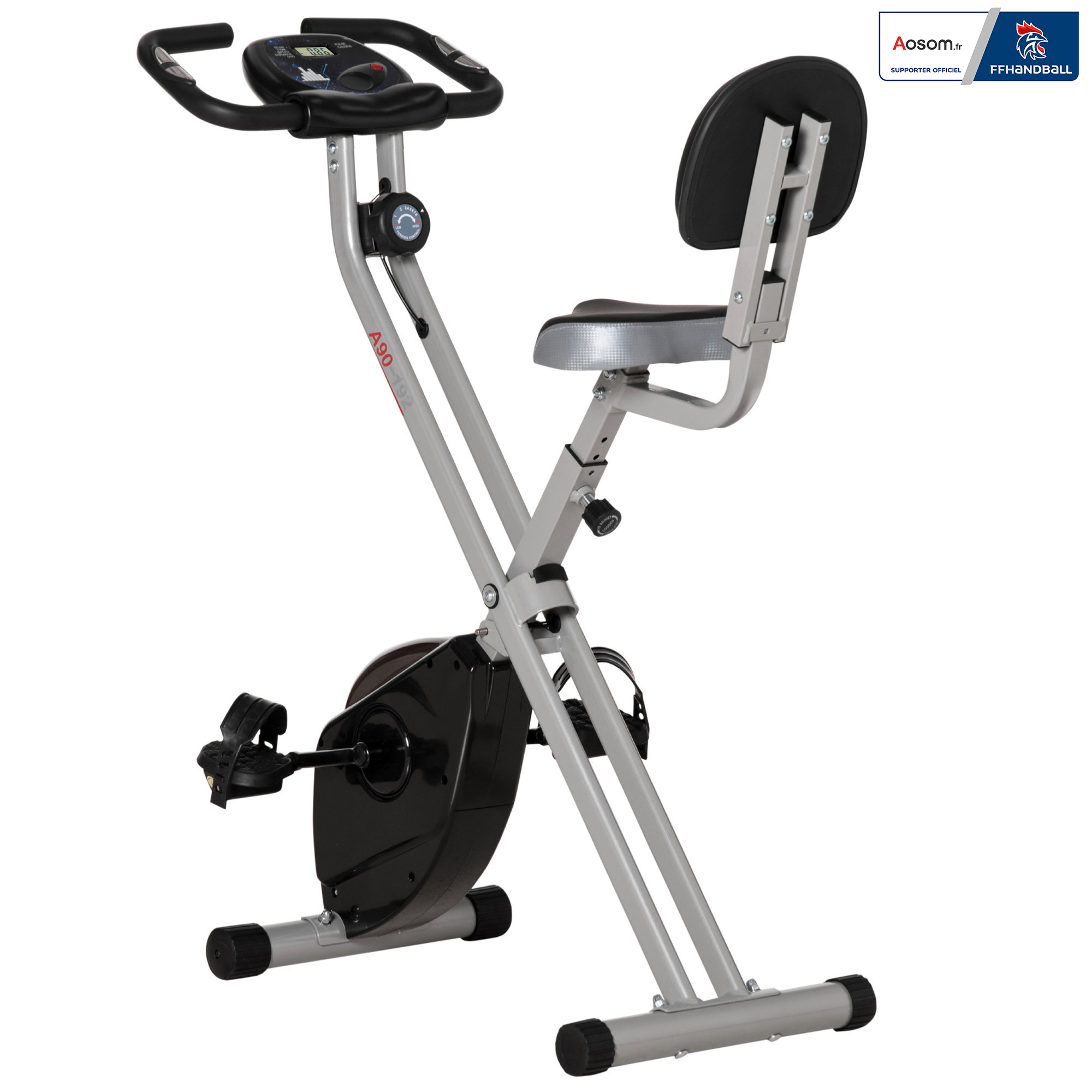 HOMCOM Vélo d'appartement pliable vélo de fitness 8 niveaux de résistance magnétique Dossier selle réglable écran LCD capteur fréquence cardiaque gris