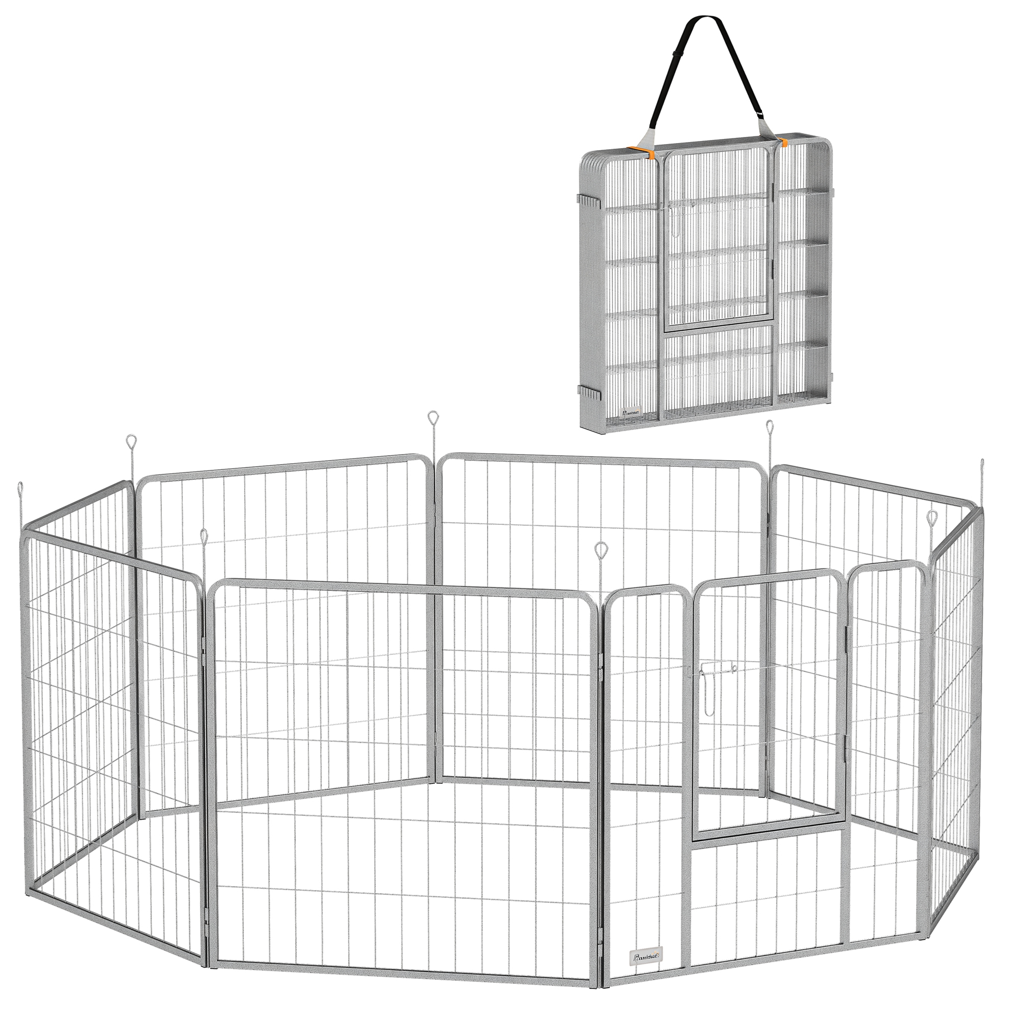 PawHut Recinto per Cani a 8 Pannelli Modulabili Pieghevole con Porta in Acciaio, Altezza 80 cm, Argento