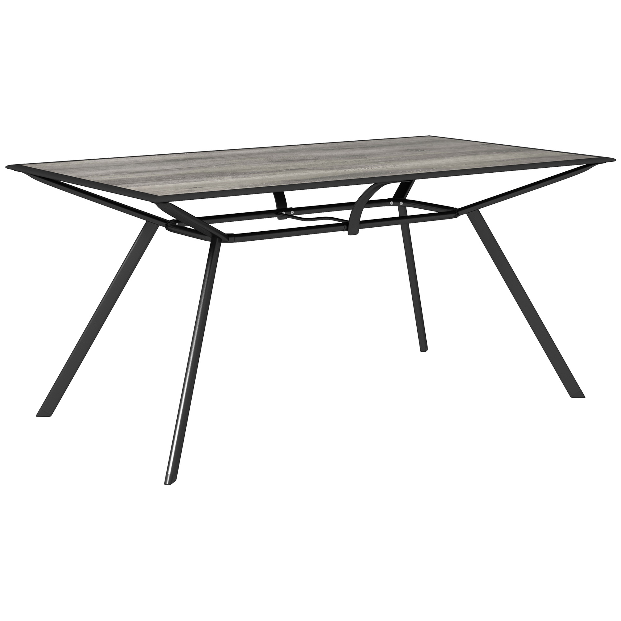 Outsunny Mesa de Comedor de Exterior con Encimera Imitación Madera para 6 Personas con Estructura de Acero 160x90x73 cm Gris