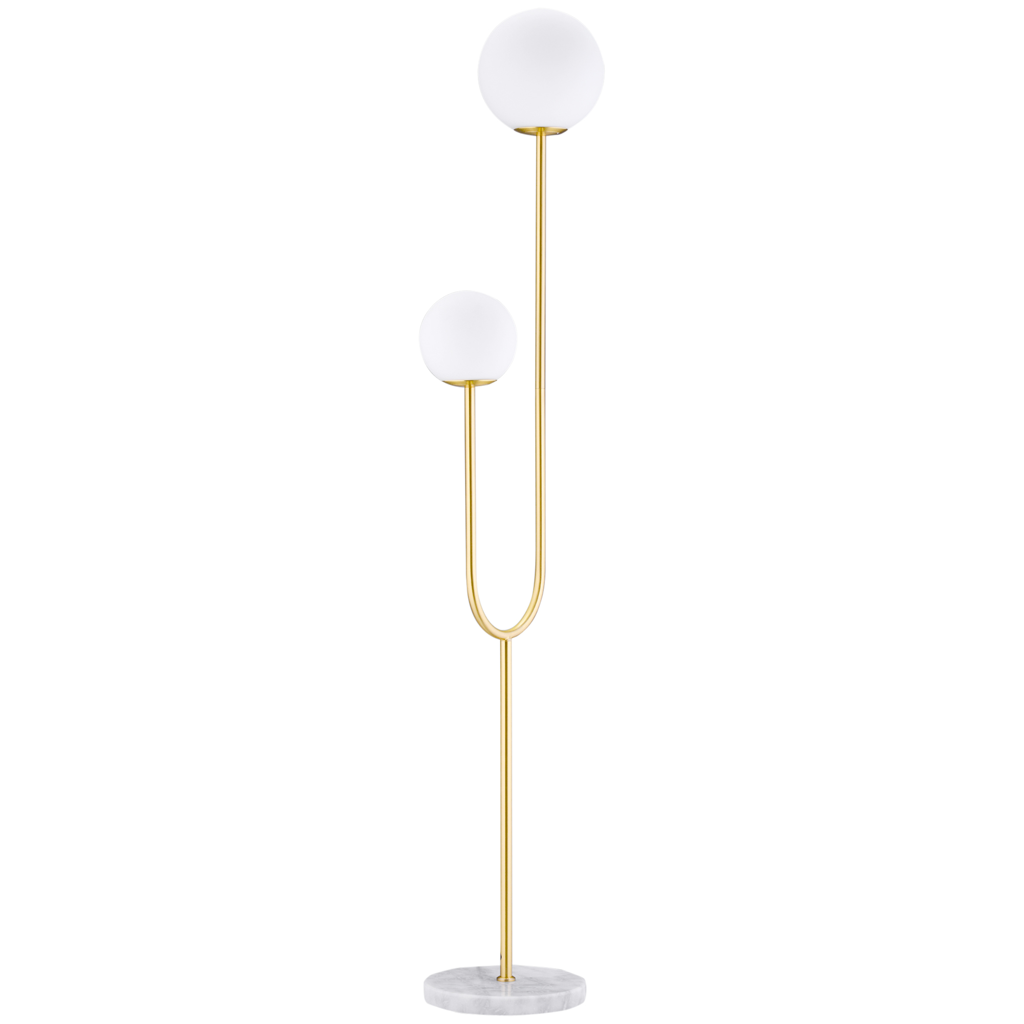 HOMCOM Lampadar metal Lampadar de podea salon auriu cu 2 capete abajur globe alb sticlă mată, 25W, 33 x 25 x 155,5 cm | Aosom Romania