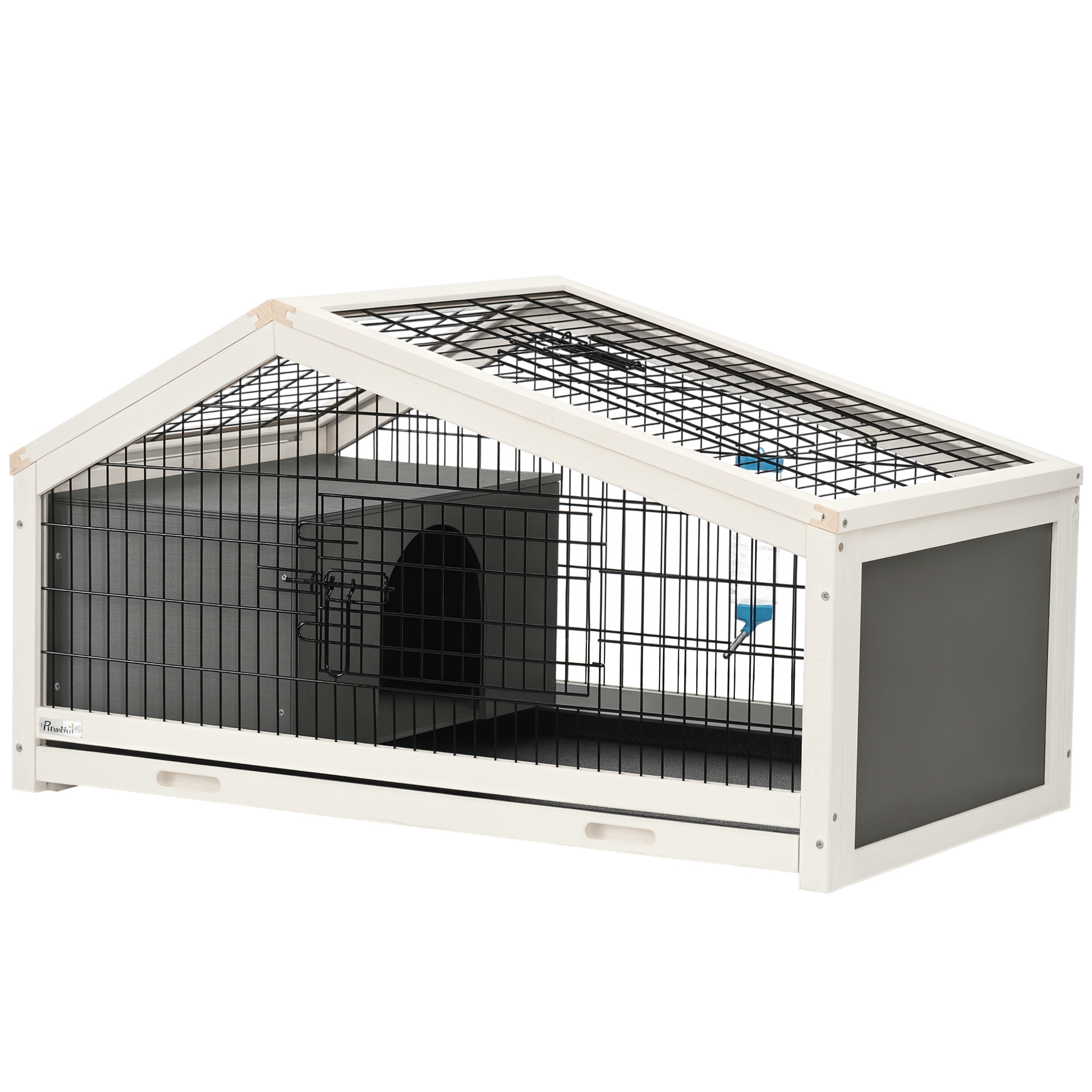 PawHut Conigliera in Legno con Casetta e Area Aperta per 1 Coniglio, 90x53x50cm, Grigio Scuro