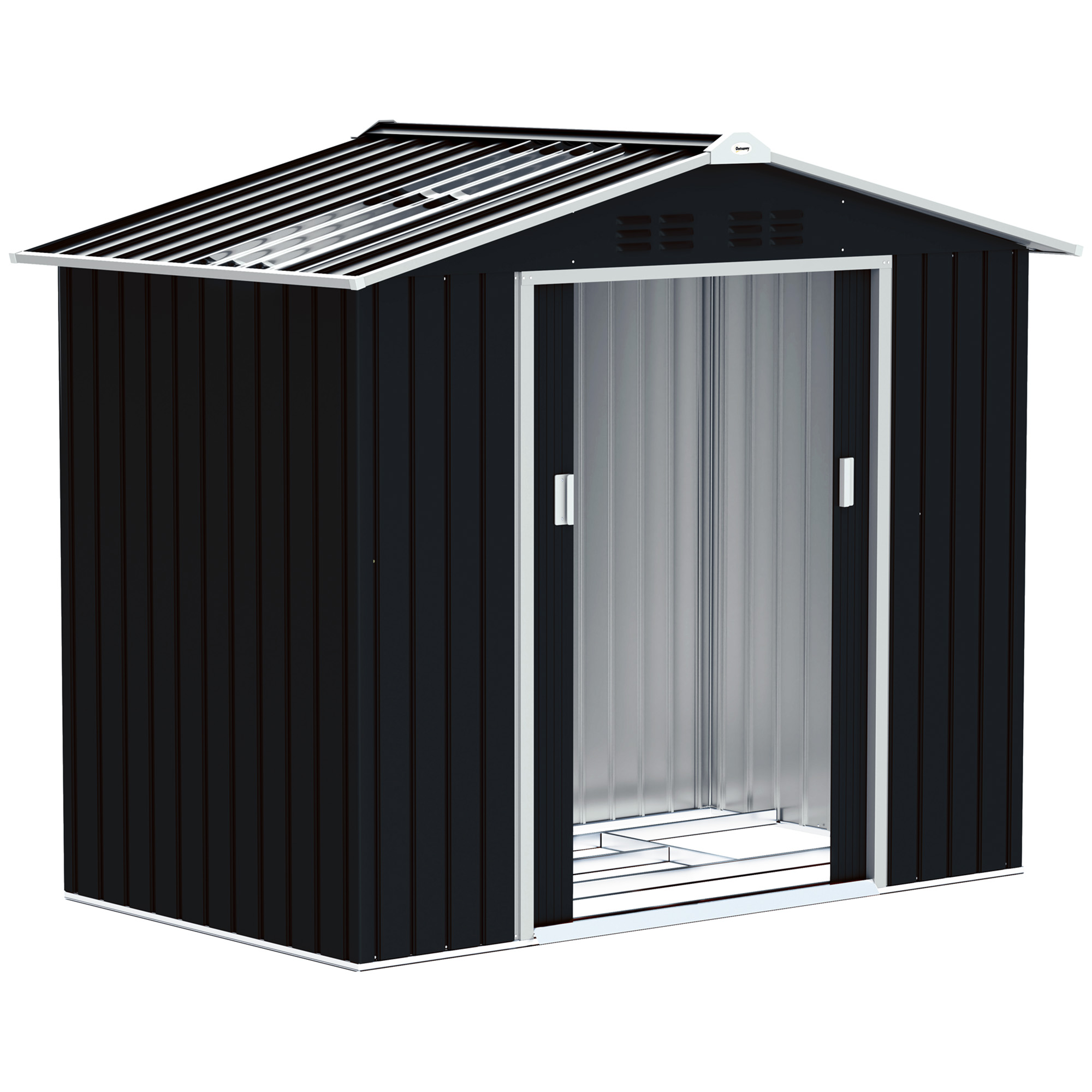 Outsunny Caseta de Jardín Metálica Cobertizo Exterior 213x130x185 cm con Puertas Correderas y Claraboya para Almacenamiento Gris Oscuro | Aosom España