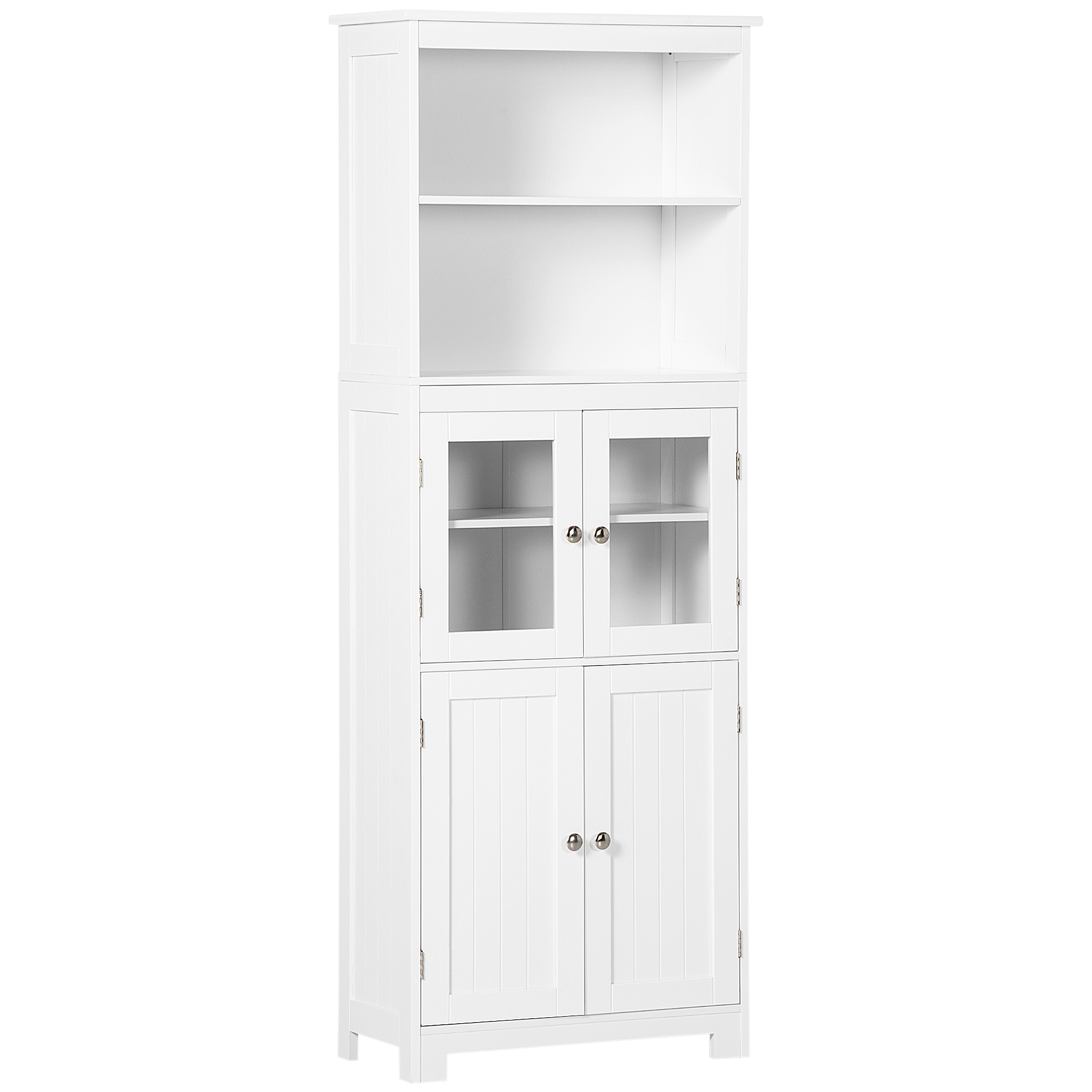 HOMCOM Armario de Cocina Alacena  Espacioso Mueble Aparador con 2 Puertas de Vidrio Templado y 2 Estantes Abiertos 60x30x162 cm Blanco | Aosom España