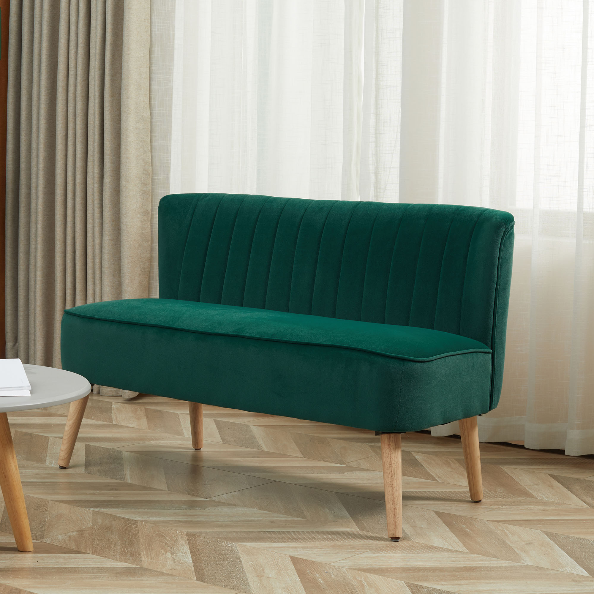 HOMCOM Modern Velvet Double Seat Sofa w/ Wood Frame Foam Padding High Back Soft Comfortable Compact Couch Green 2