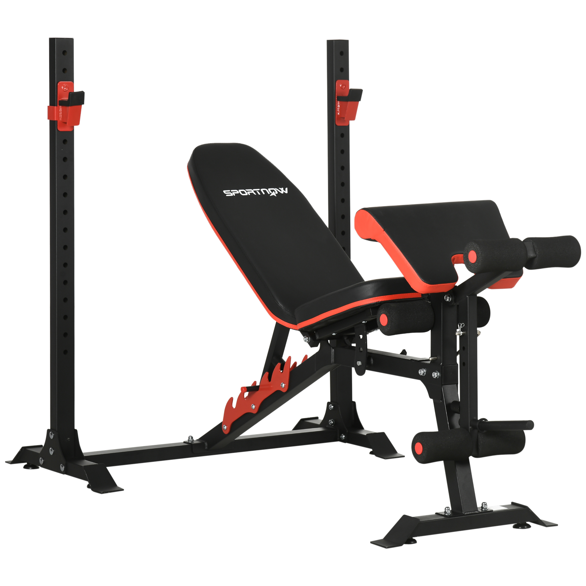SPORTNOW Banco de Musculación Multifuncional con Respaldo Reclinable y Soporte de Barras Altura Ajustable 180x110x126 cm Negro | Aosom España