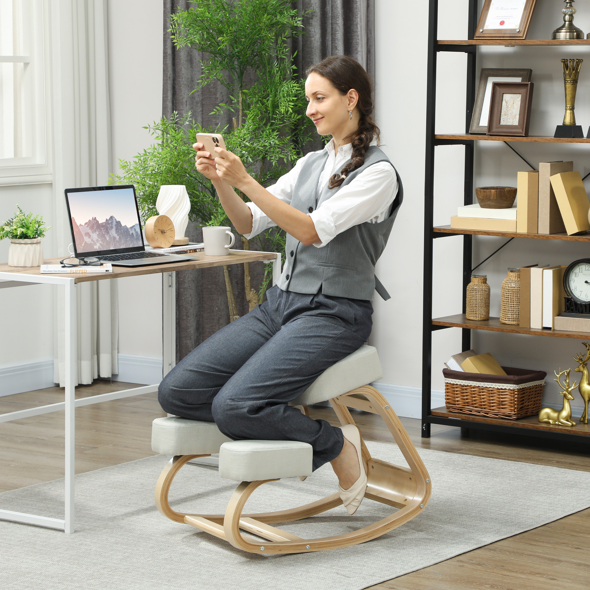 Vinsetto Ergonomischer Kniestuhl mit Kissen, Bürostuhl aus Buchenholz, Scha günstig online kaufen