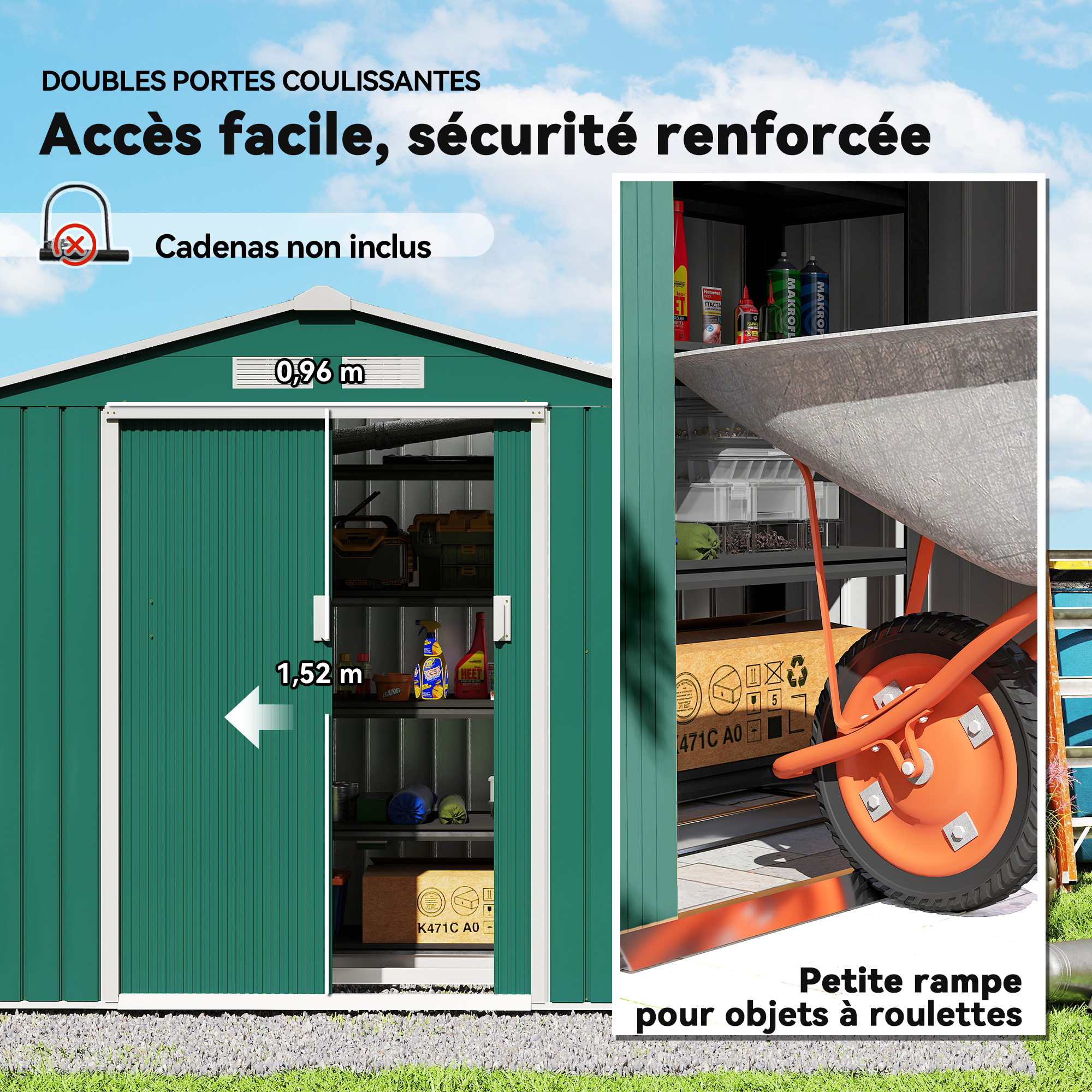 Abri De Jardin Outsunny 3,24 M² – Dimensions 190x191x215 Cm – En Résine PP Et Acier Galvanisé – Fenêtres, évents Et Portes Doubles Verrouillables – Gris Clair