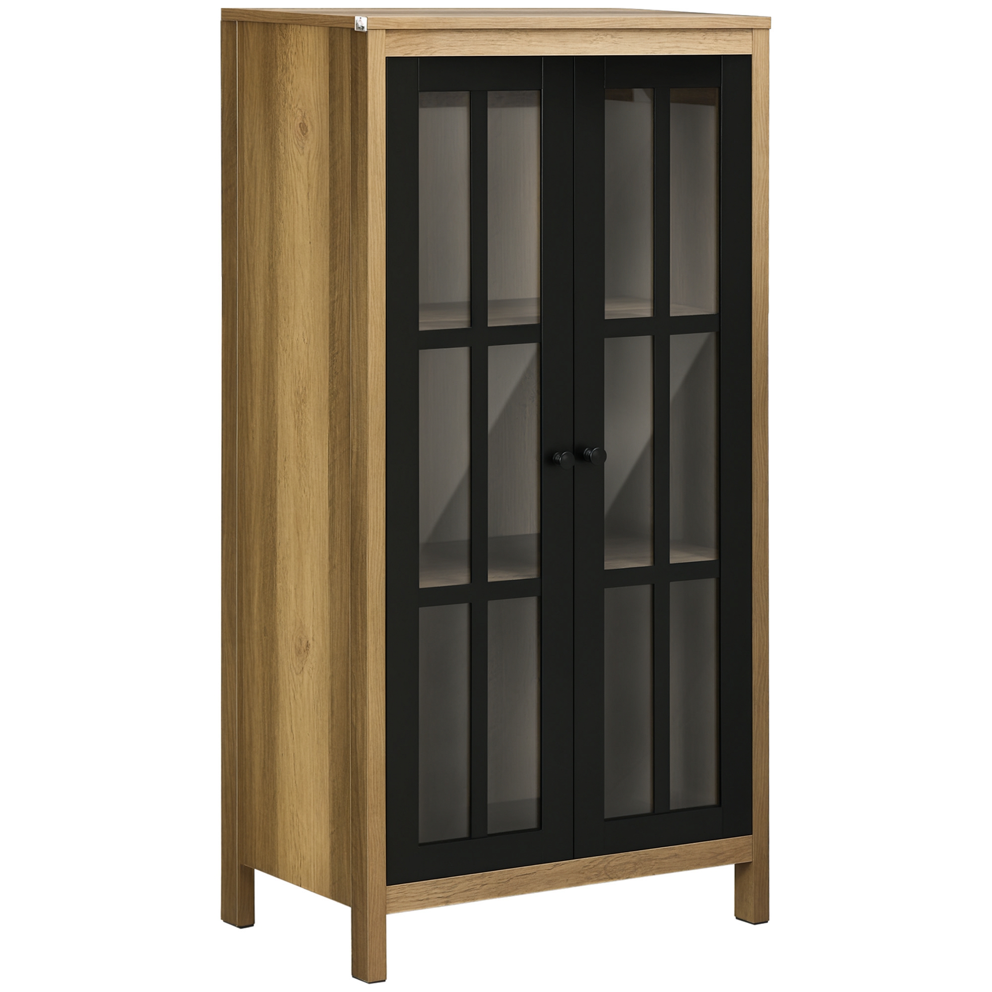 HOMCOM Dulap pentru Bucătărie Modern cu Uși din Sticlă, Ideal pentru Sufragerie și Birou, Design Contemporan, Maro | Aosom Romania