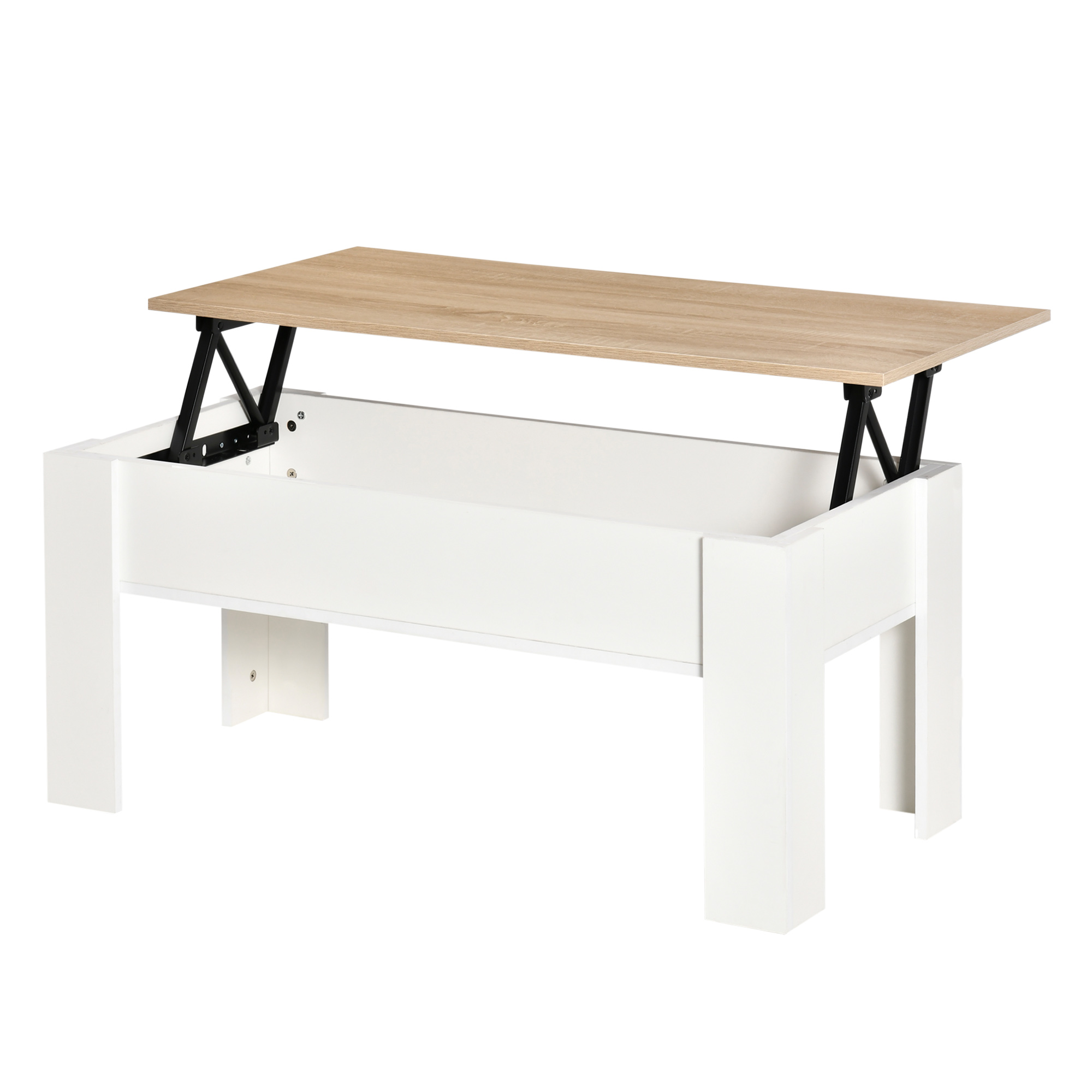HOMCOM Table basse relevable, table de salon avec compartiment caché, style moderne, pour salon, bureau, 100x50x45cm, blanc