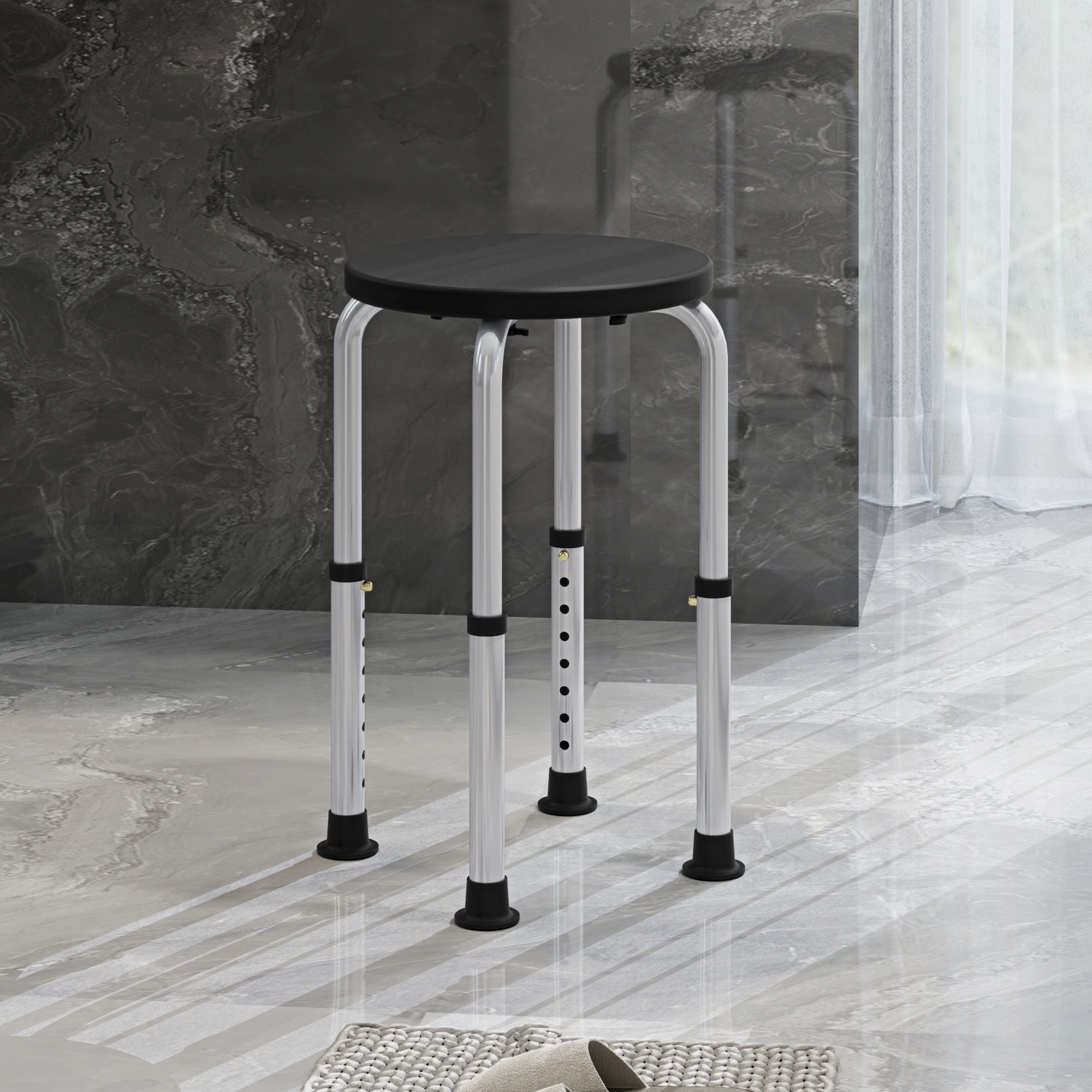 ART-LAND Tabouret De Douche Réglable En Hauteur 6 Niveaux - Assise 51,5 X 31 Cm, Charge 136 Kg, Antidérapant Blanc