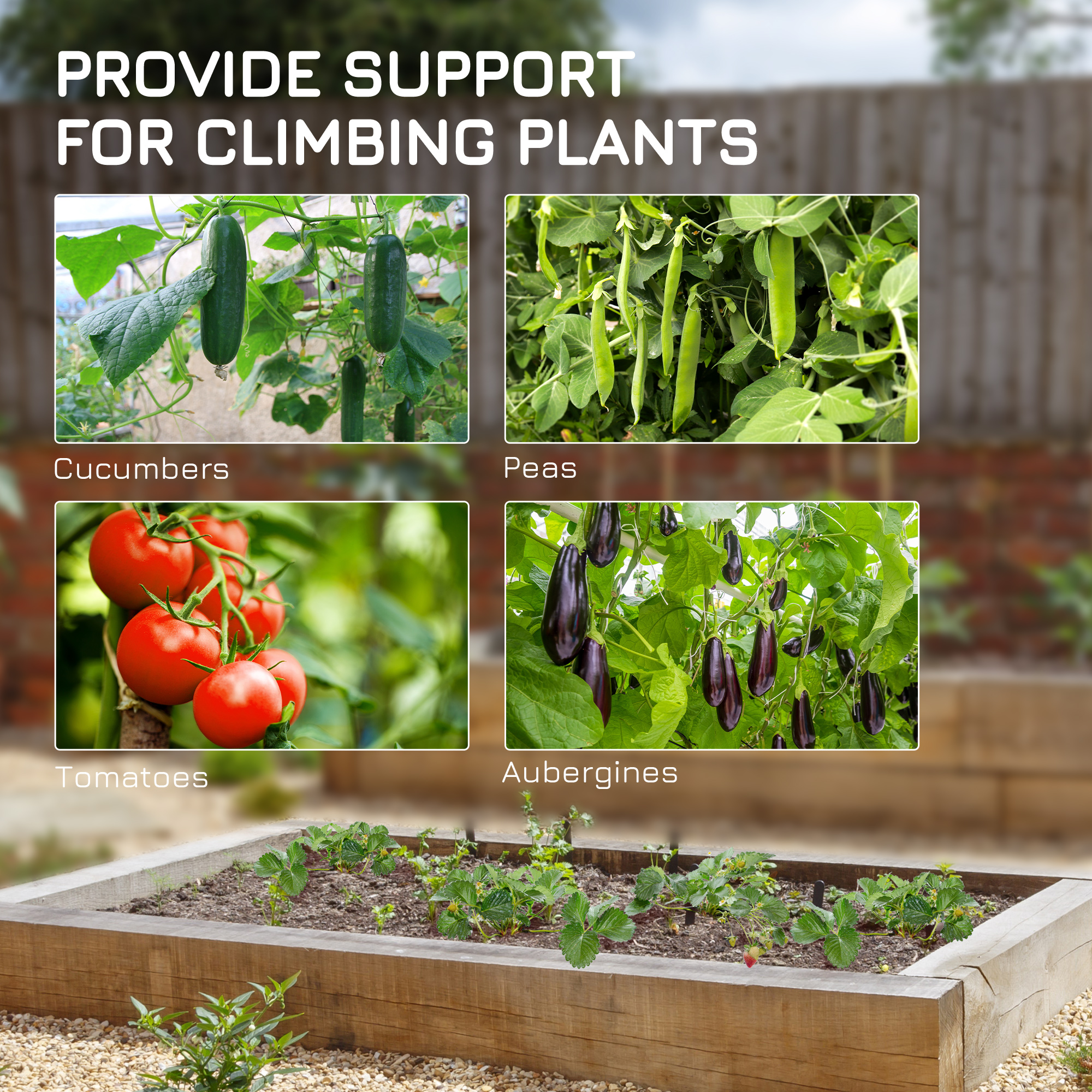 Outsunny Garden Cucumber Trellis for Climbing Plants, A-Frame Trellis Plant Support with Climbing Net, DIY Adjustable Cucumber Support Frame for Raised Bed, Vegetables, Flowers, Fruit, Green 6