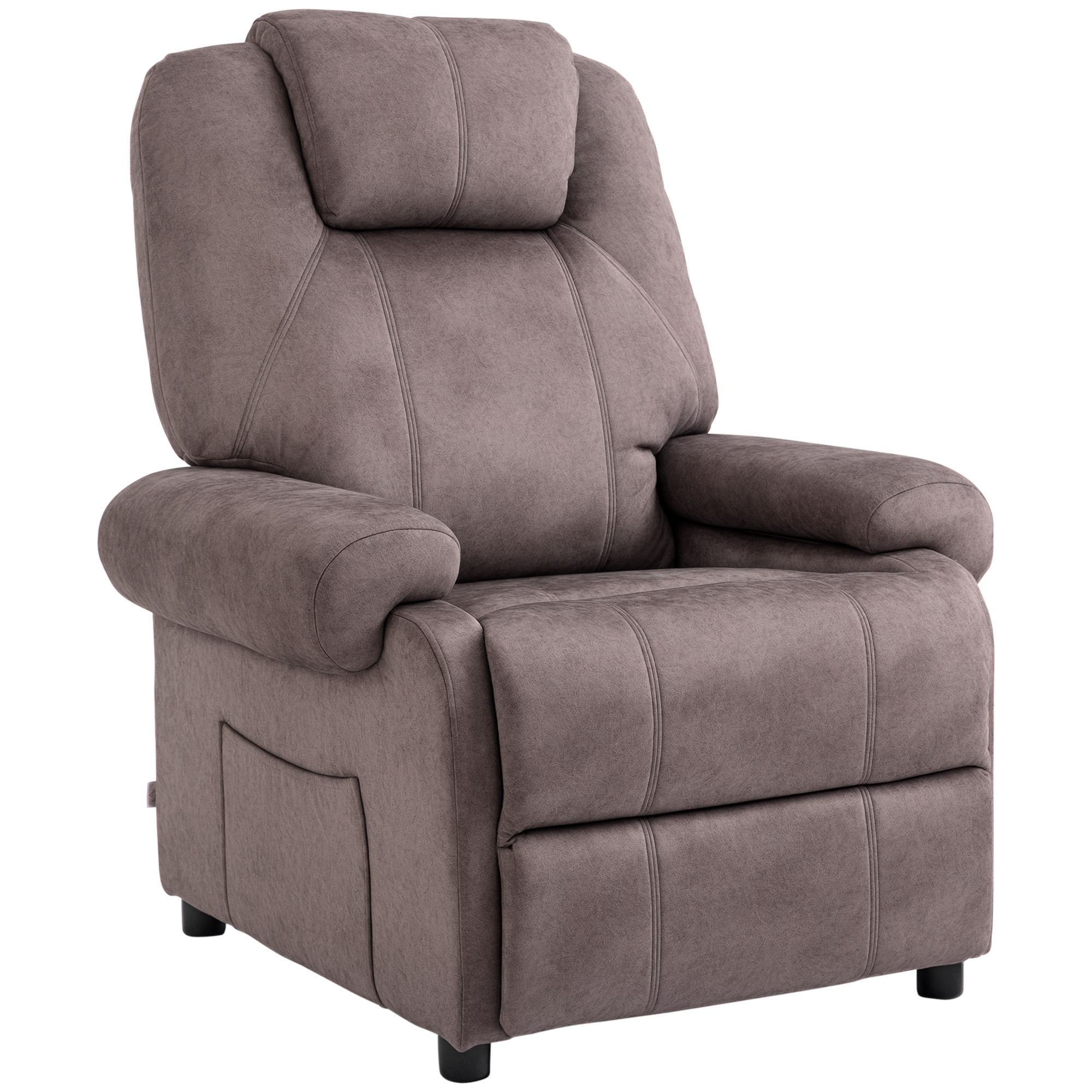 HOMCOM Poltrona Relax Reclinabile Manualmente in Tessuto Effetto Velluto con Imbottitura Extra, Marrone