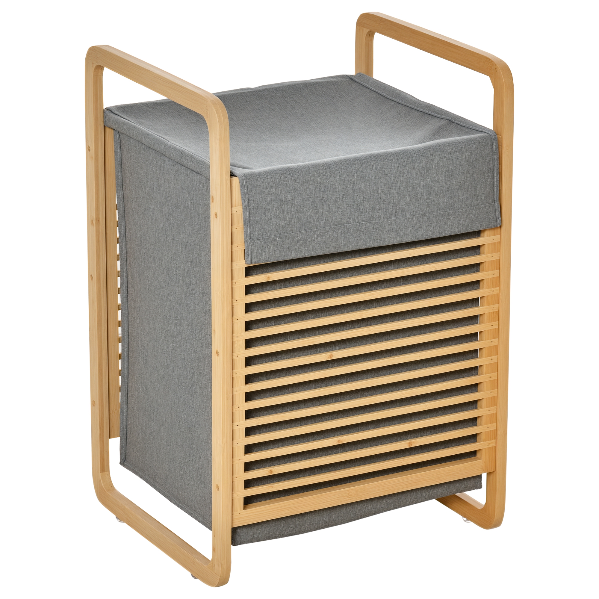HOMCOM Cesto para Ropa Sucia de Bambú Portátil con Tapa y Bolsa Extraíble Mueble de Baño 40x35,5x60,5 cm Gris | Aosom España