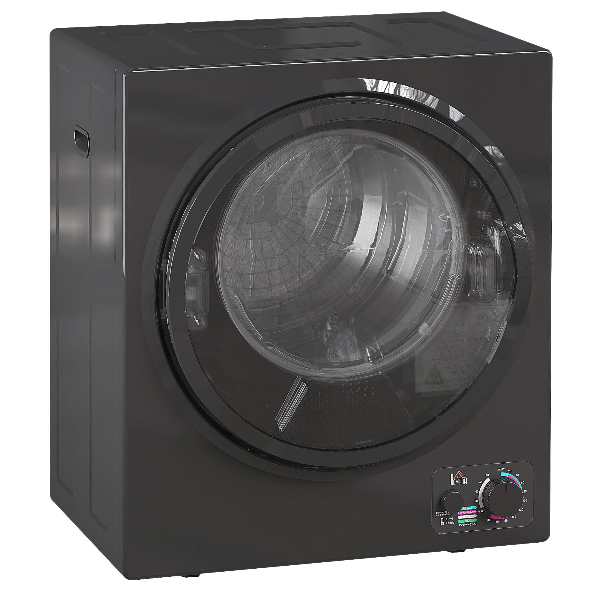 HOMCOM Secadora eléctrica portátil 850W, capacidad 33L 4 modos de funcionamiento, acero inoxidable, 49 x 40,5 x 60 cm, negro