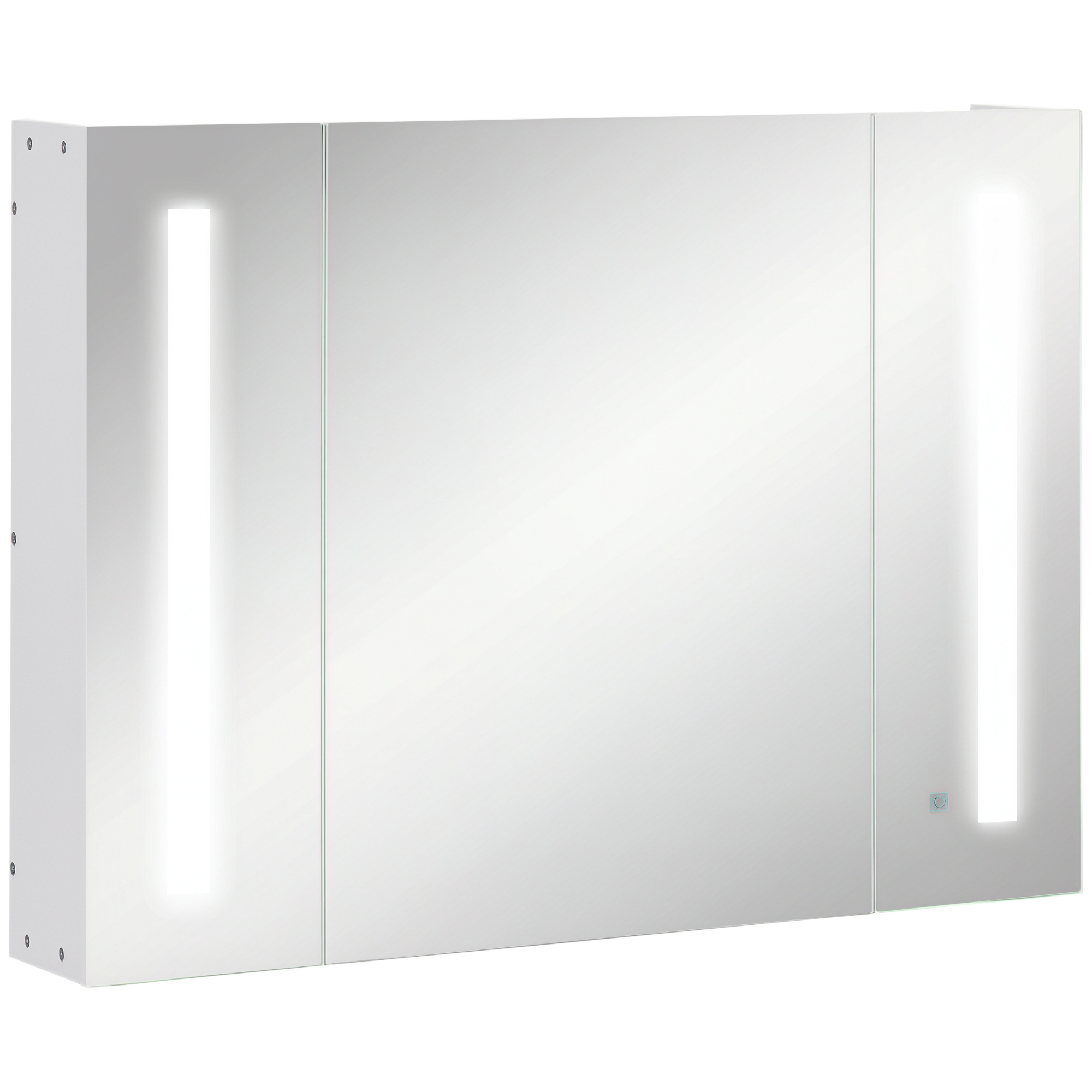 kleakin Badschrank Hängeschrank Badezimmer Spiegelschrank mit 3 Spiegeltüren LED-Lichter 12W mit Memory-Funktion Touch-Schalter Weiß 90 x 15 x 65 cm Aosom