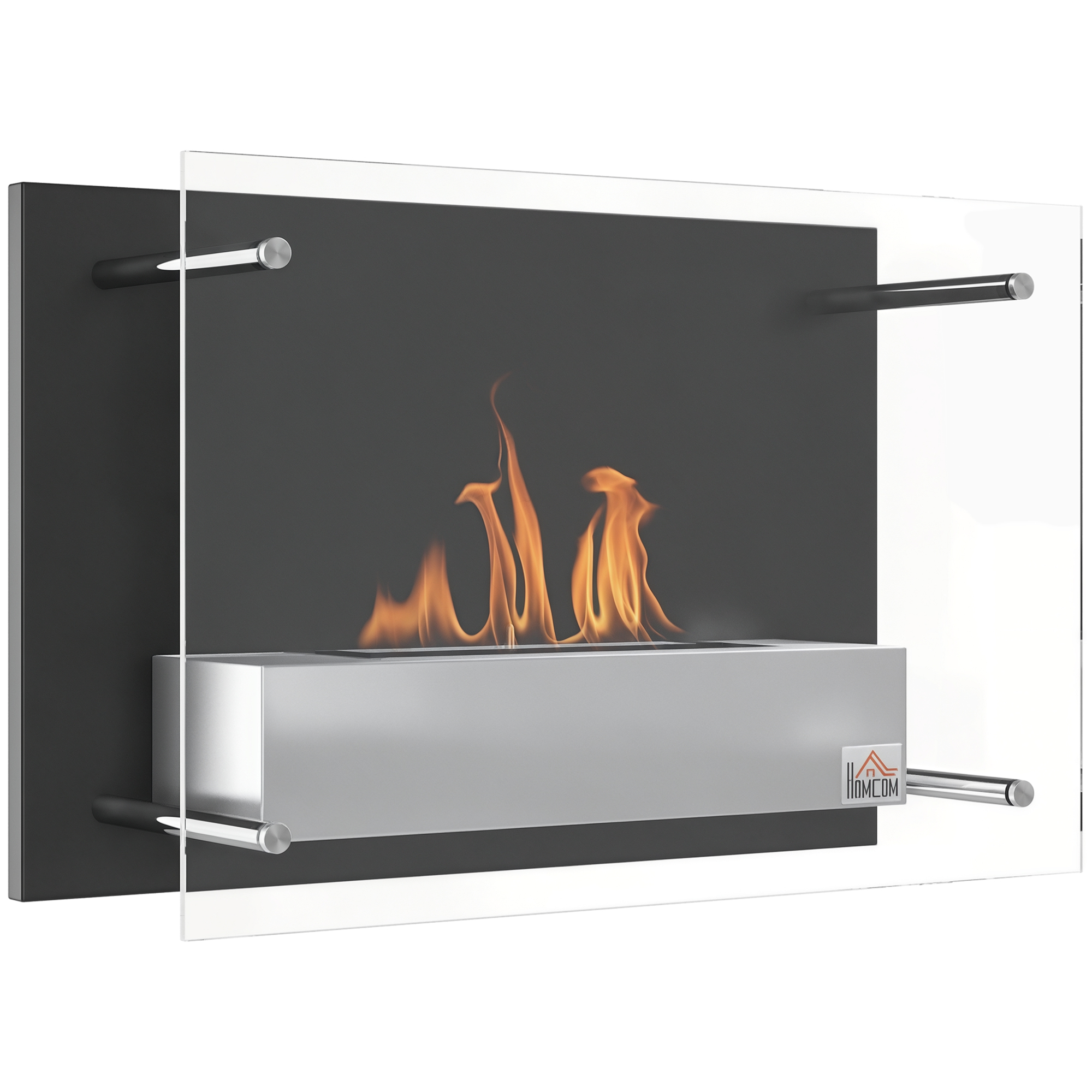 HOMCOM Cheminée bioéthanol Murale insert cheminée encastrable brûleur 1.5 L, dim. 60L x 22l x 40H cm Couverture 25-25 m² Acier inox Aosom France