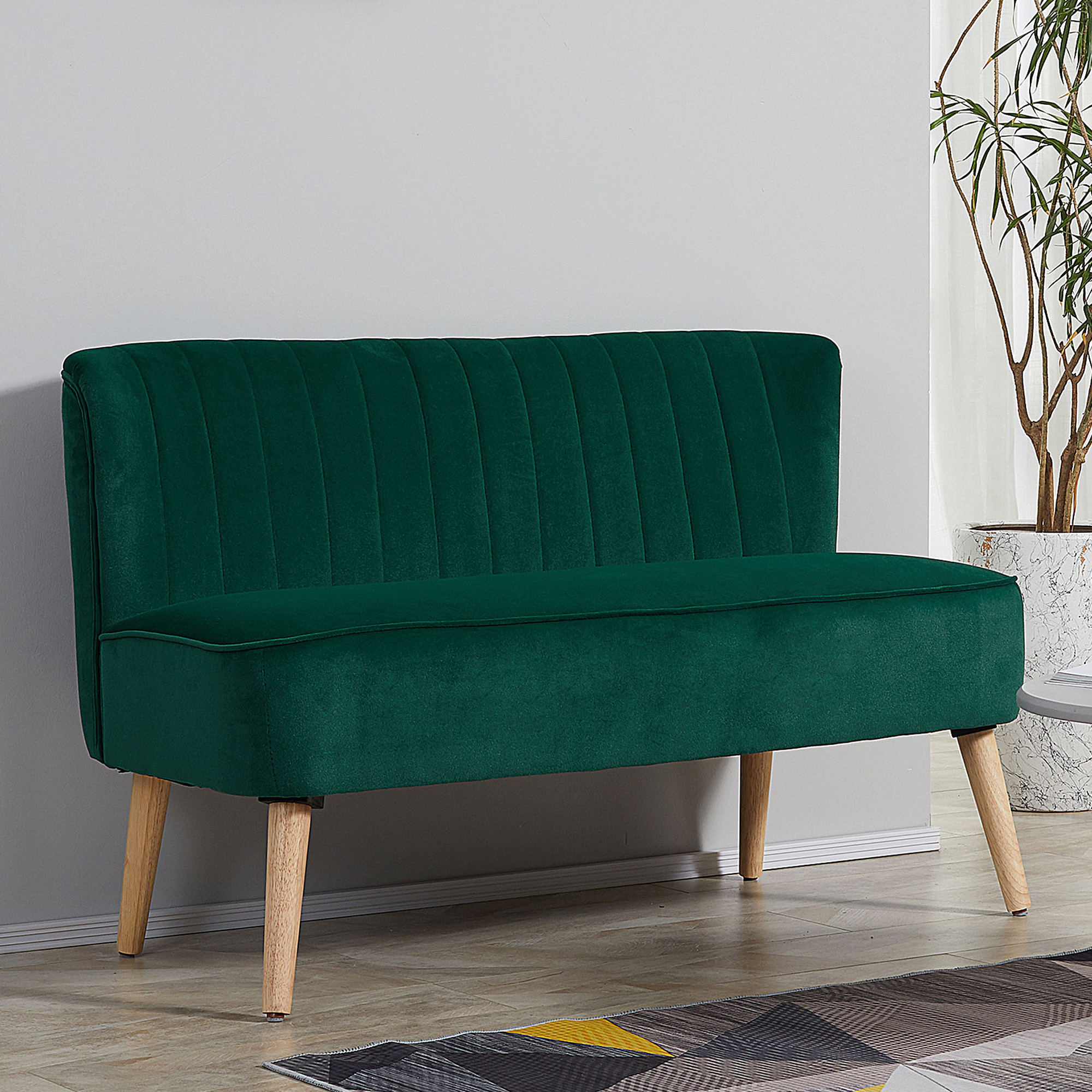 HOMCOM Modern Velvet Double Seat Sofa w/ Wood Frame Foam Padding High Back Soft Comfortable Compact Couch Green 7