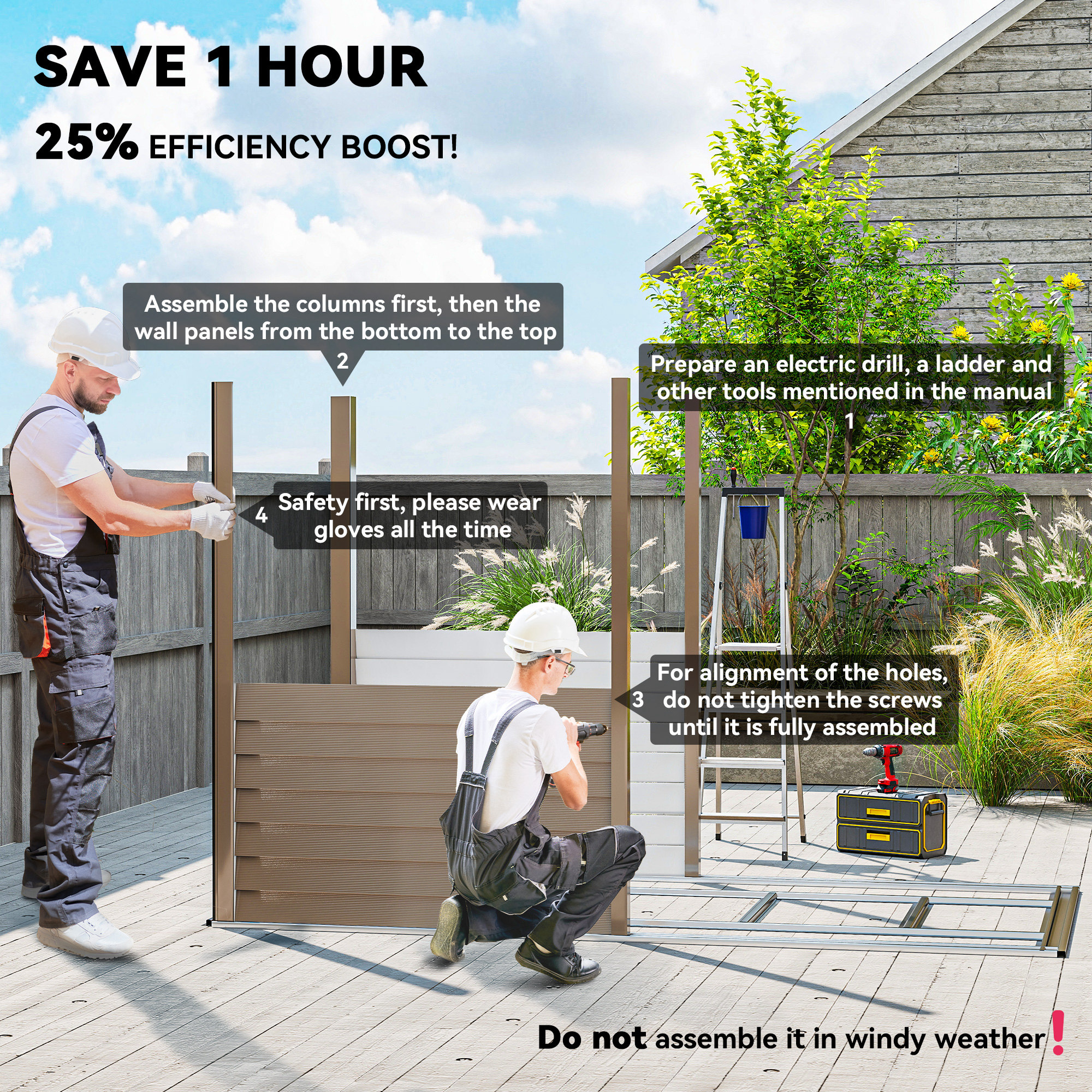 Outsunny 5 x 9ft Galvanised Metal Garden Shed with Foundation Kit, Outdoor Lean-to Shed, Tool Storage House with Lockable Doors, Gloves and 2 Air Vents for Patio, Garden, Brown 4