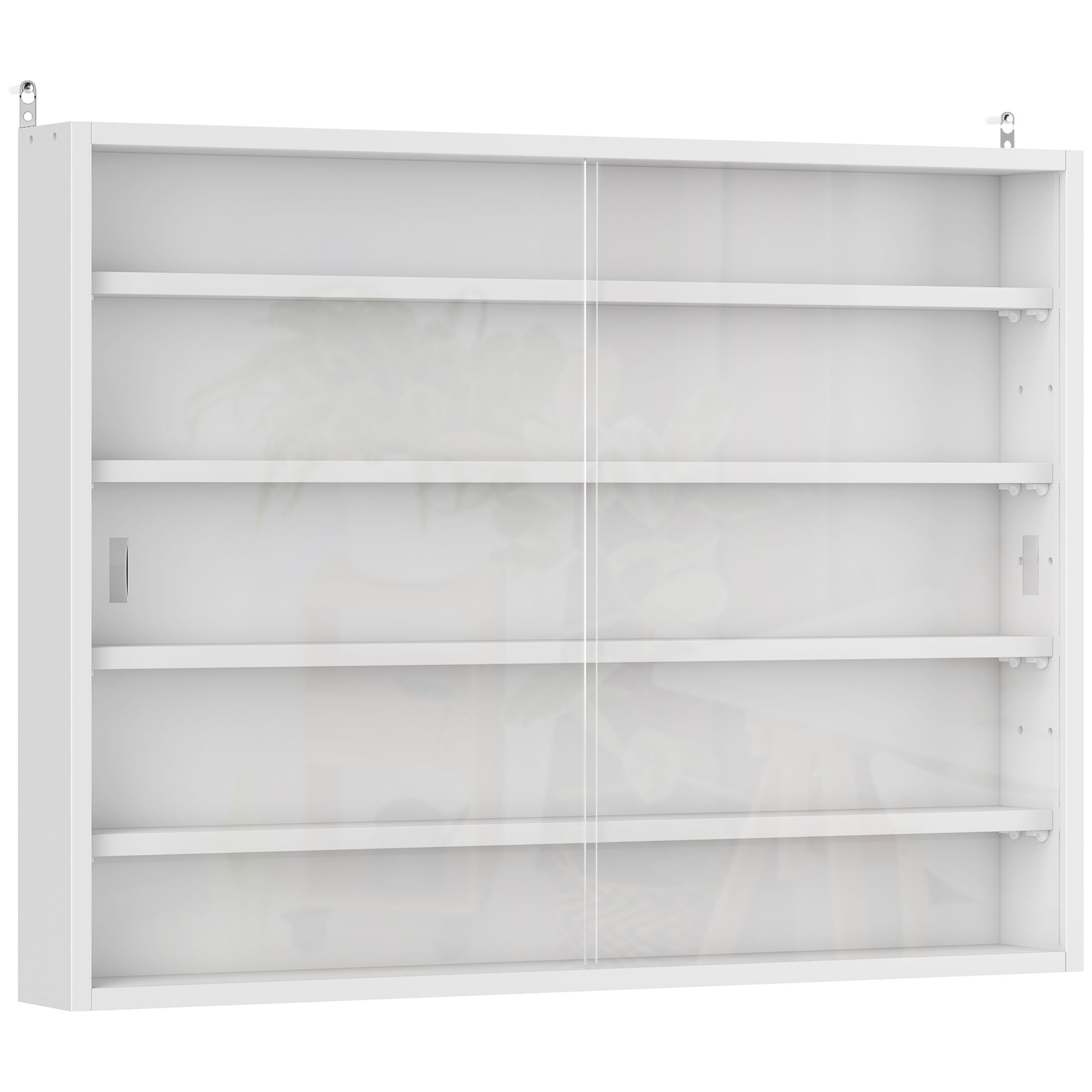 HOMCOM Vitrina Cristal de Pared para Colecciones de Madera con Estantes Ajustables y 2 Puertas Correderas 80x9,5x60 cm Blanco | Aosom España