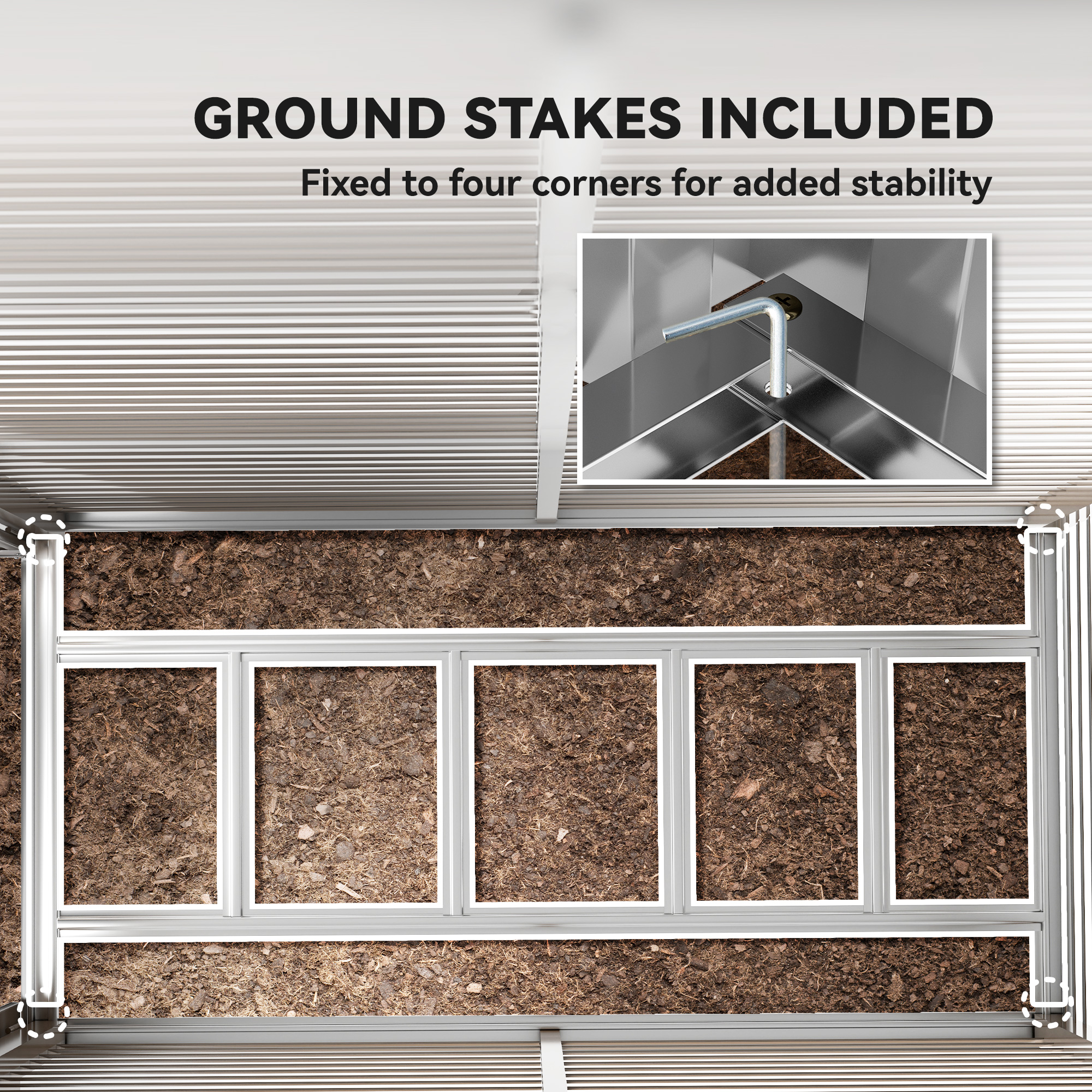 Outsunny 5 x 9ft Galvanised Metal Garden Shed with Foundation Kit, Outdoor Lean-to Shed, Tool Storage House with Lockable Doors, Gloves and 2 Air Vents for Patio, Garden, Brown 8