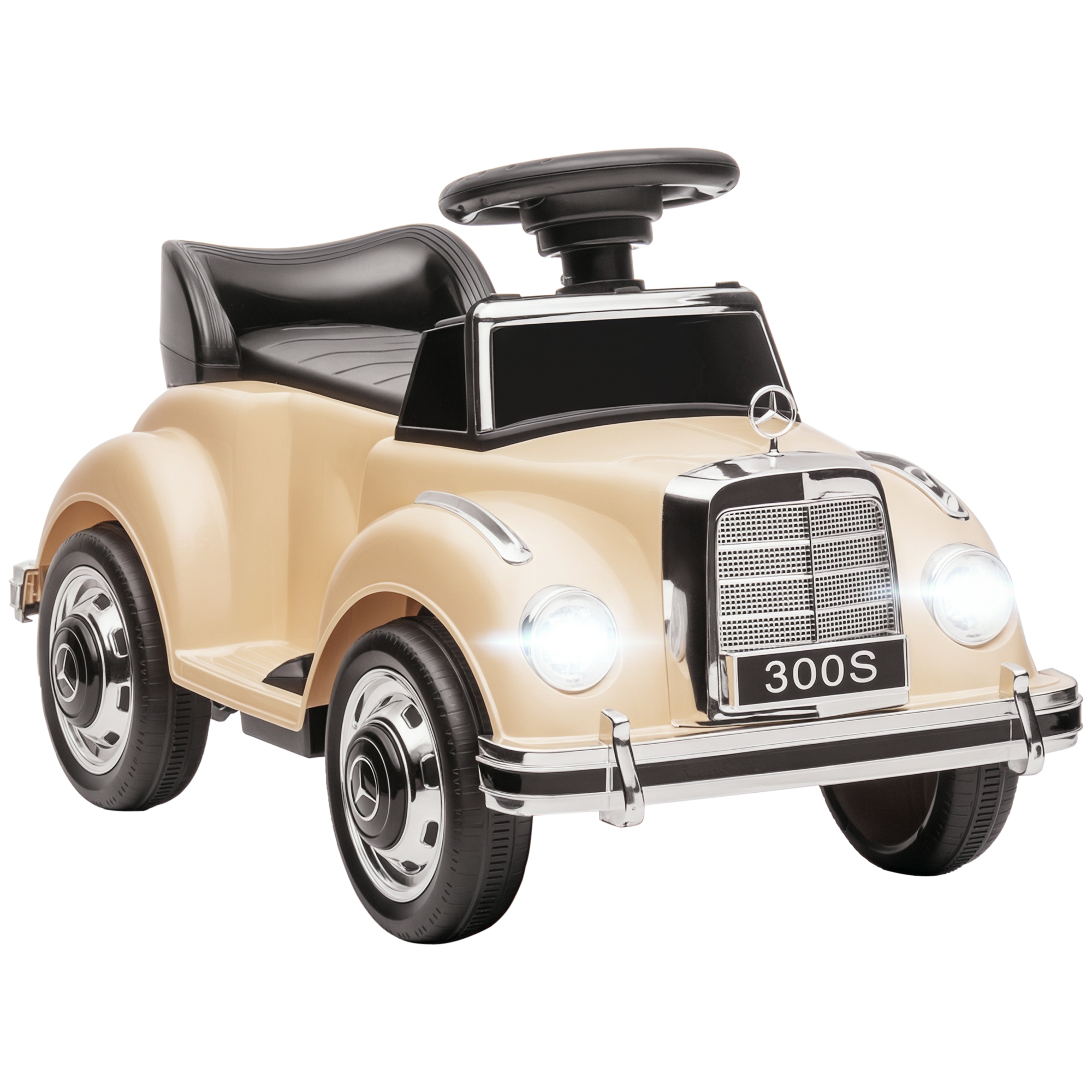 HOMCOM Masina Electrica pentru Copii, Auto pentru Copii Mercedes-Benz 6V cu Muzica, Varsta 18-48 Luni, Bej | Aosom Romania