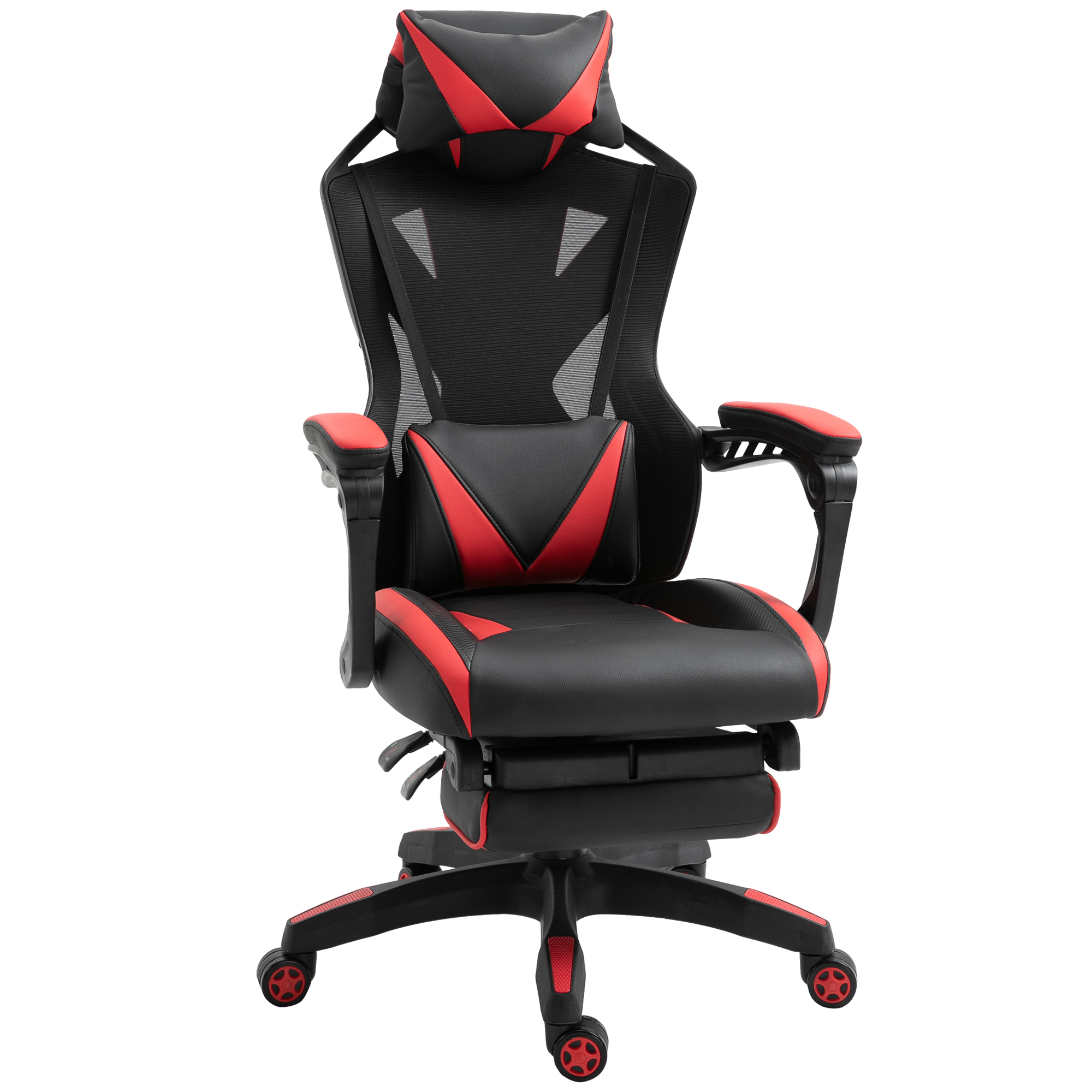 Vinsetto Silla Racing Gaming Ergonómica de Escritorio Oficina Ajustable con Respaldo Reposapiés 65x70x117-125 cm Negro y Rojo   Aosom España