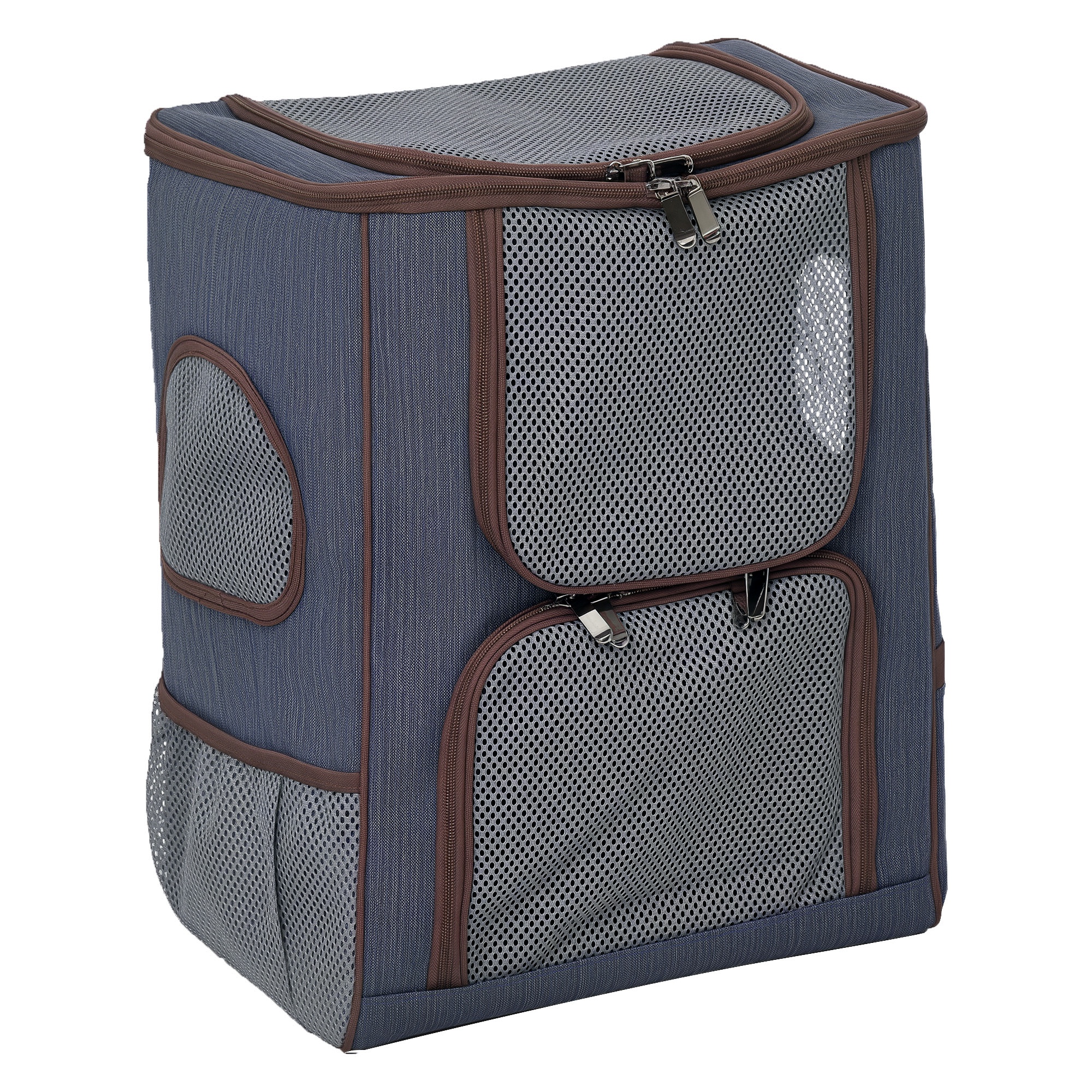 Image of PawHut Zaino Trasportino per Cani e Gatti in Oxford, Cuscino Rimovibile e Lavabile, Inserti Rete Traspirante, 35x28.5x45cm, Blu Marrone Aosom006