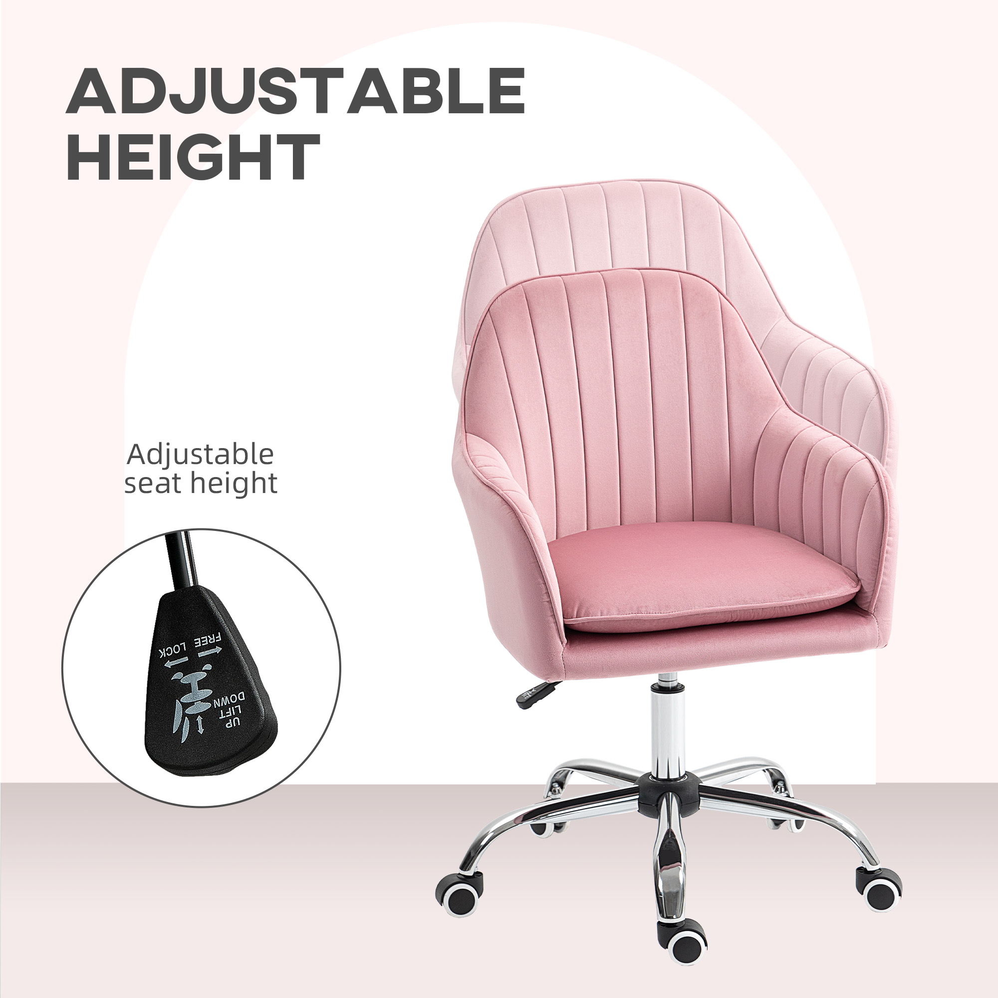 HOMCOM Velvet-Feel Tub Office Chair, with Seat Cushion Dark Pink 6