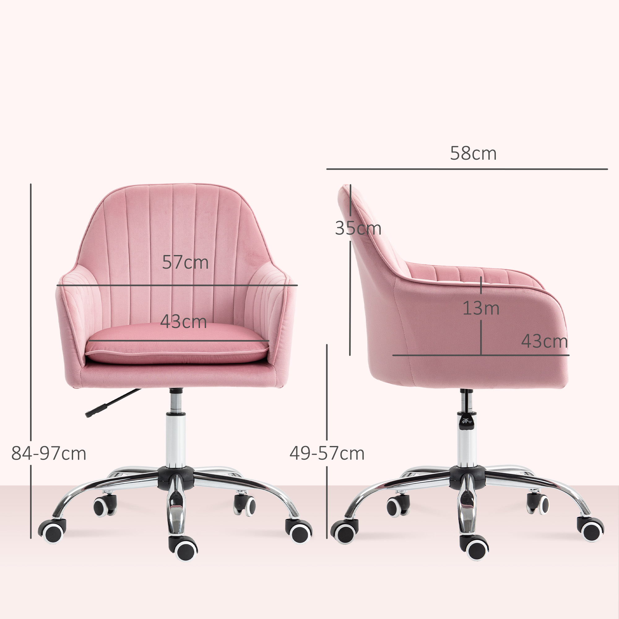 HOMCOM Velvet-Feel Tub Office Chair, with Seat Cushion Dark Pink 3