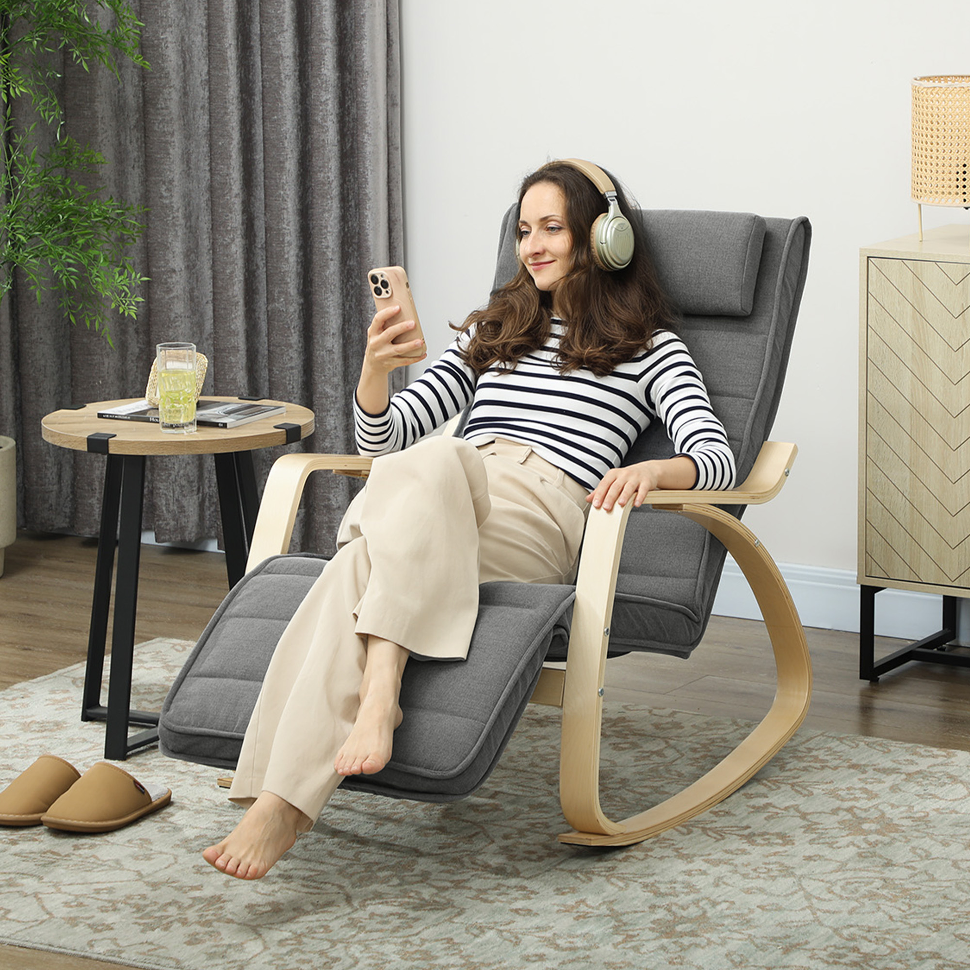 HOMCOM Schaukelstuhl Schaukelsessel mit Massagefunktion, Heizung, Kopfstütz günstig online kaufen