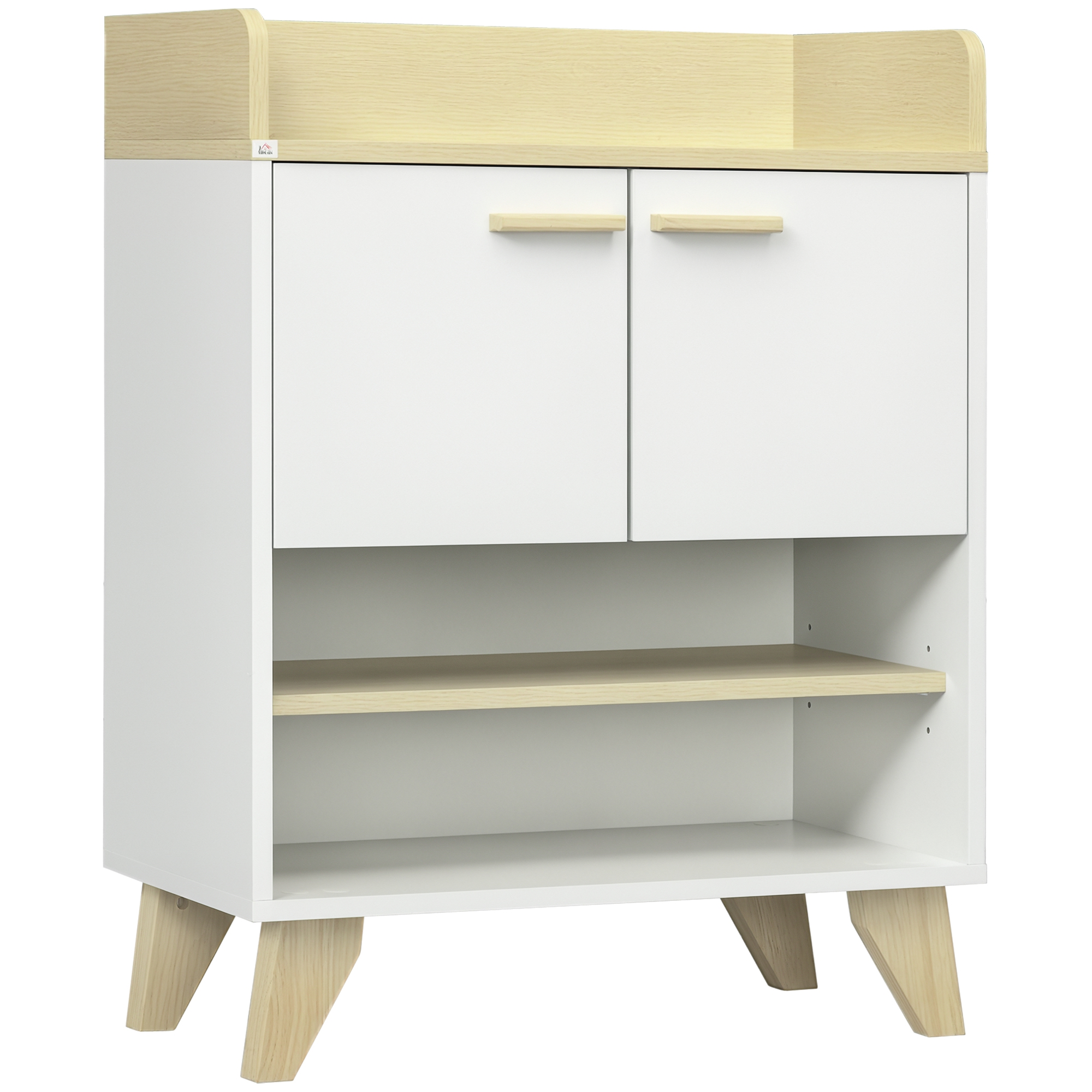 Image of HOMCOM Mobiletto Multiuso con Armadietto e Ripiani Aperti, Mobile per Soggiorno, Cucina, Ufficio in Legno Bianco, 60x30x78cm006
