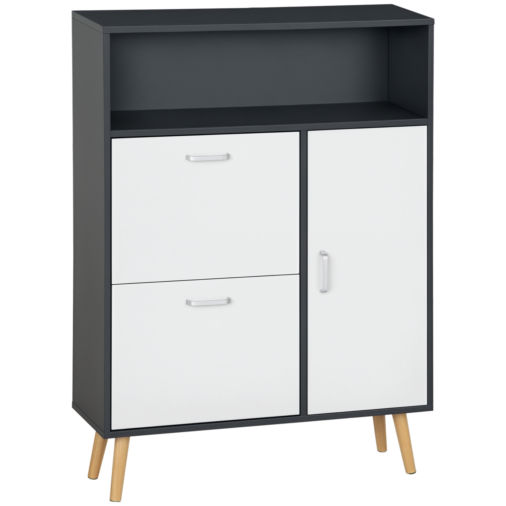 HOMCOM Pantofar Spațios cu 2 Uși Rabatabile și Raft Deschis, Design Modern, Gri și Alb | Aosom Romania