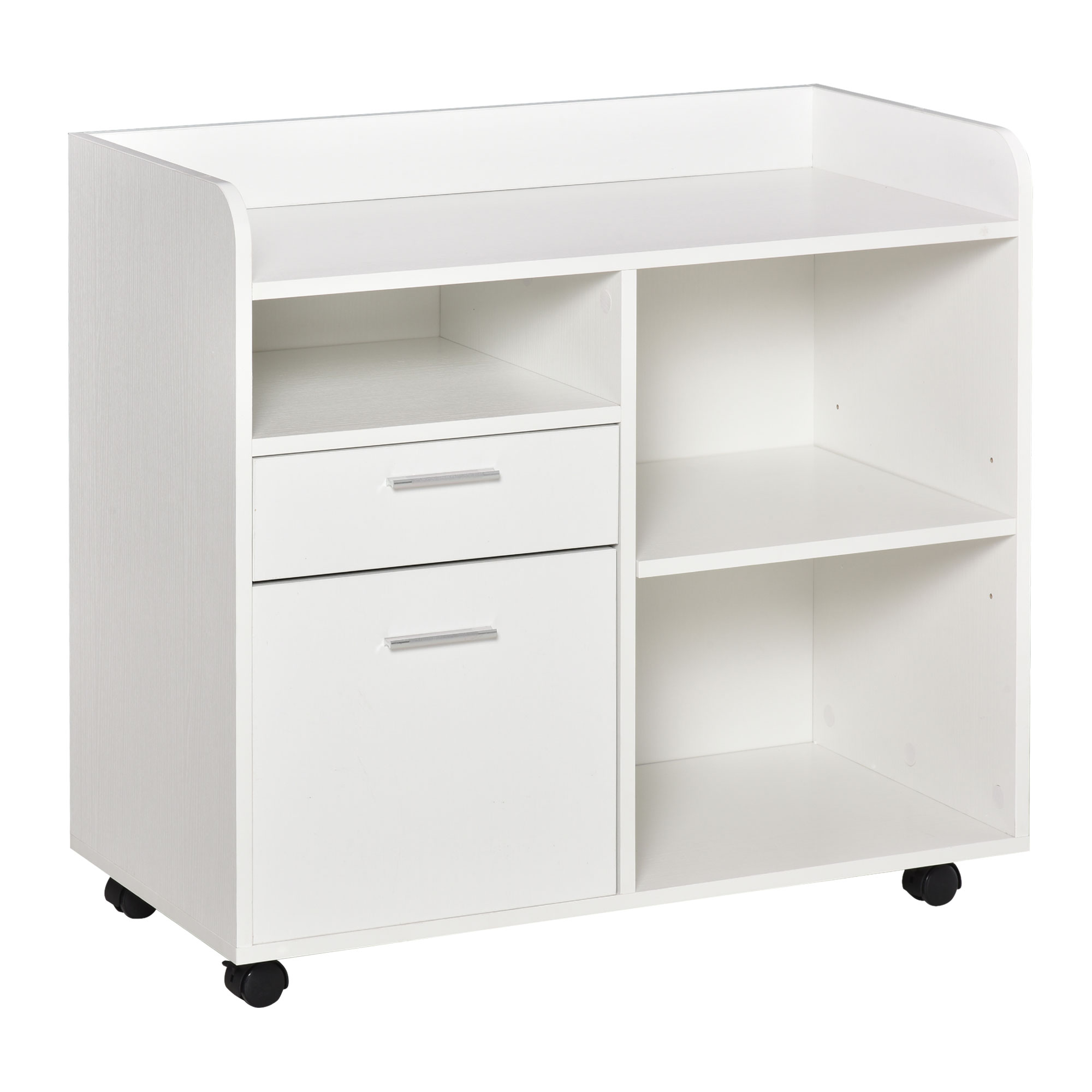 Vinsetto Armario para Impresora con 3 Compartimentos 2 Cajones para Archivos Estante Ajustable Ruedas 80x40x72 cm Blanco | Aosom España