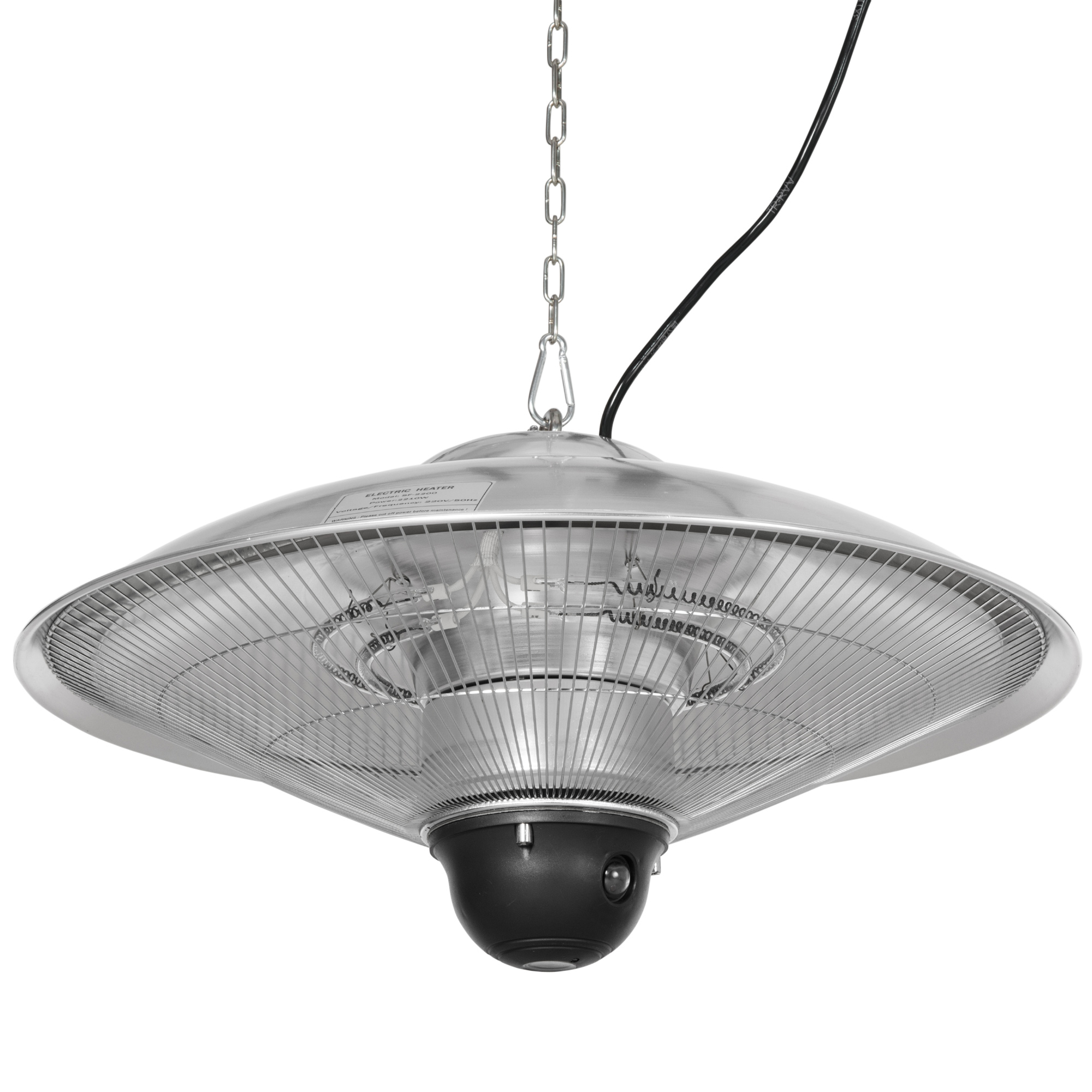 Outsunny Calefactor Exterior de Techo 1010/2210W Estufa de Infrarrojos con Mando a Distancia Ø58,5x33 cm Plata | Aosom España