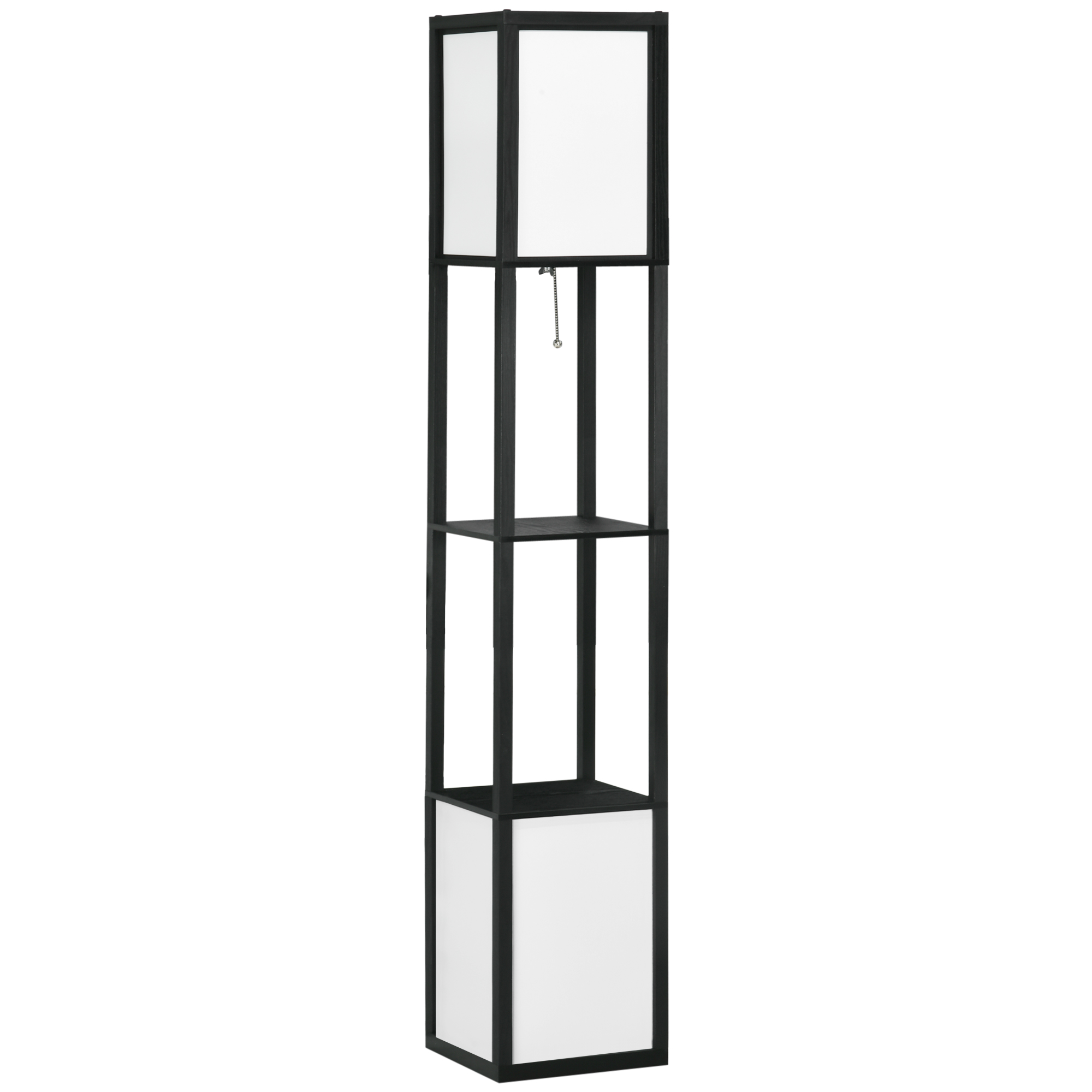 HOMCOM Lámpara de Pie de Madera con Estante para Bombilla E27 Potencia Máx. 40W Lámpara Moderna 26x26x156 cm Negro y Blanco | Aosom España
