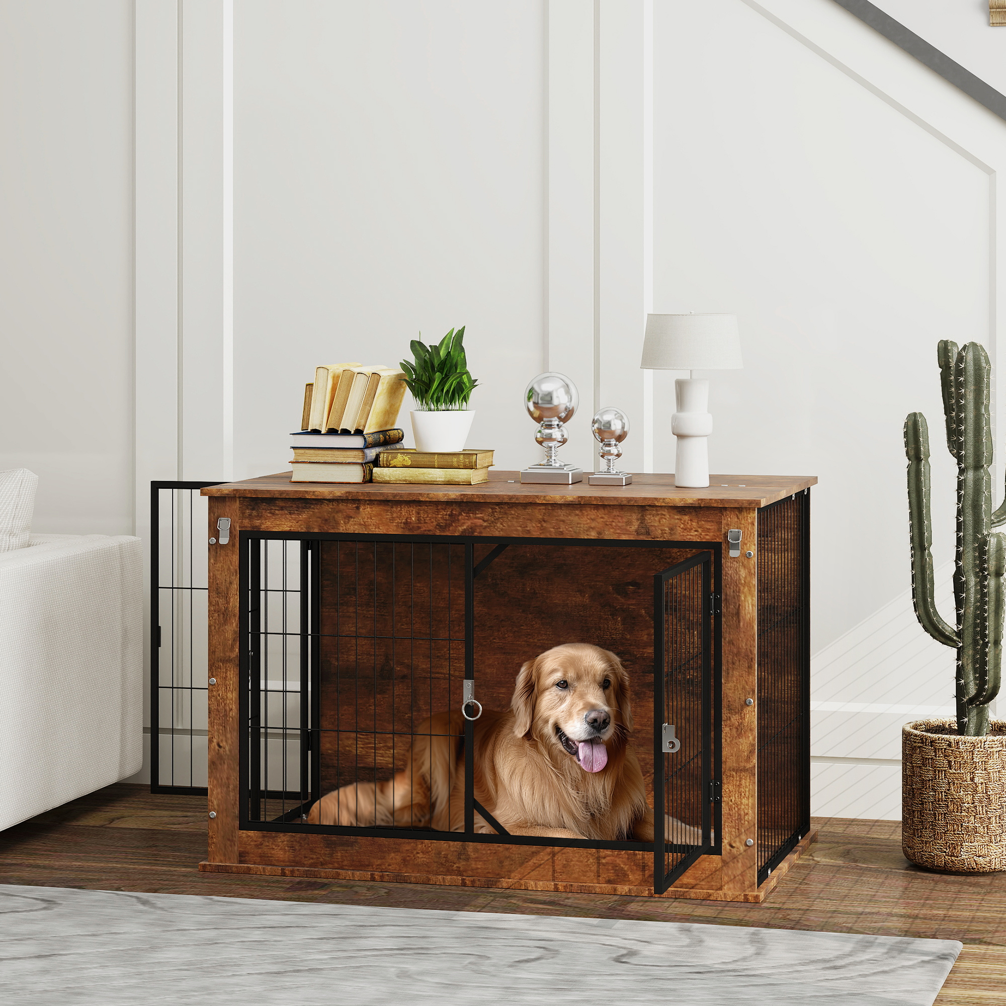 PawHut Hundekäfig Möbel, Hundebox mit 2 verschließbaren Türen, Beistelltisc günstig online kaufen